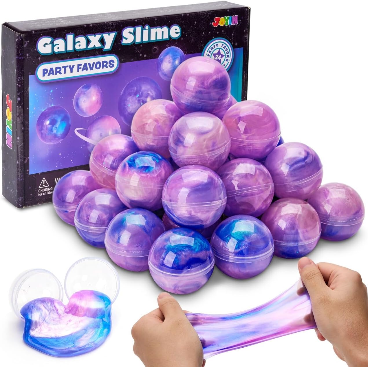 Slime Party Favors, 24 Pack Pink Galaxy Slime Ball Party Favors - Stretchy, Non-Sticky, Mess-Free, Stress Relief, and Safe for Girls and Boys - Classroom Reward, Party Supplies