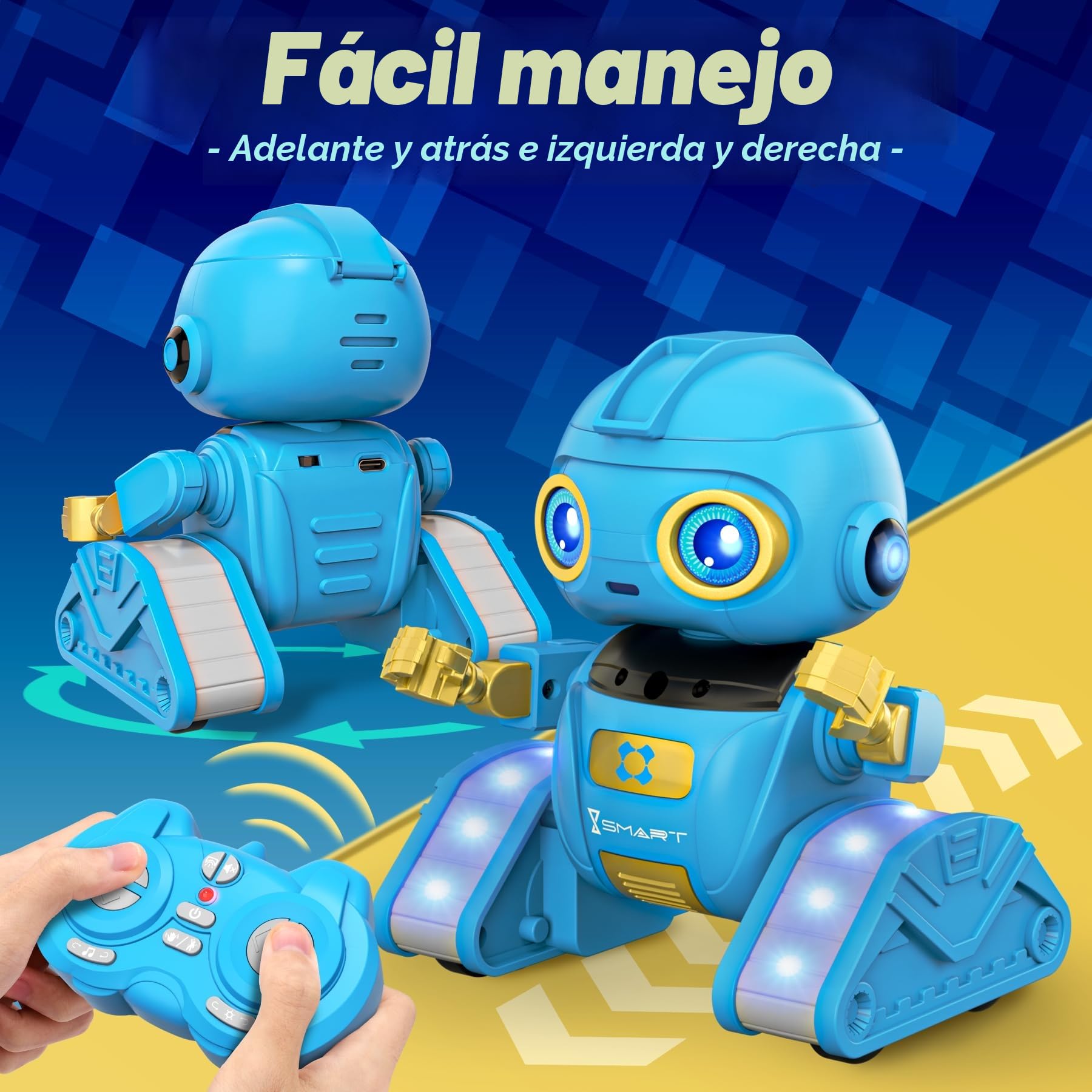 Ophy Robot Niños Juguetes Recargables y Proyectables RC Robot con Ojos LED y Música Juguete RC con Sensor de Gestos para A Partir de 3 4 5 6 7 8 9 10 años Regalo Azul Víspera de Todos los Santos