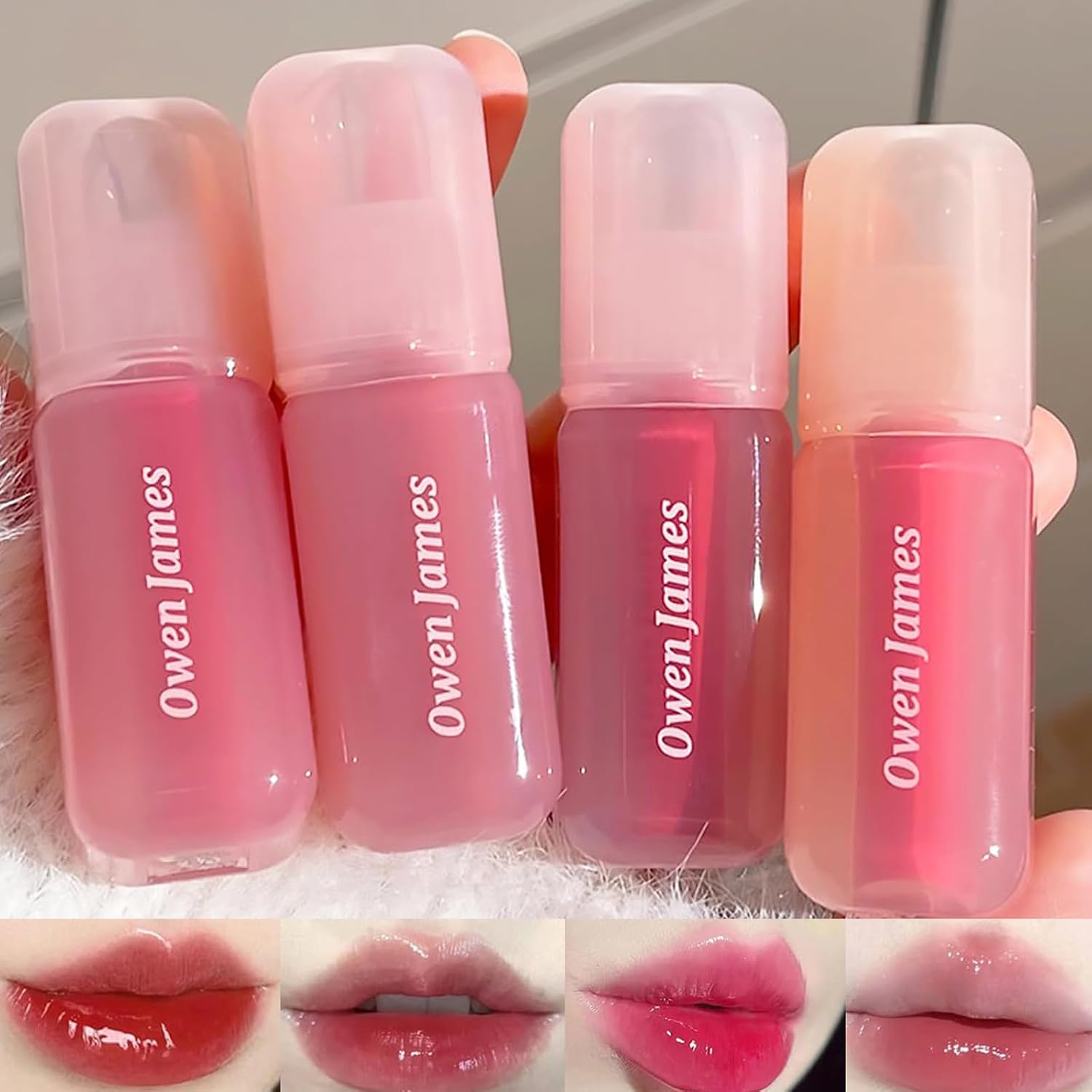 4PCS Hydrating Lip Oil, Long Lasting Lip Gloss Set, Pink Lipgloss for Women, Moisturizing Lip Balm Shine Glass Finish Non-Stick Cup, Liquid Lipstick Vegan & Cruelty Free