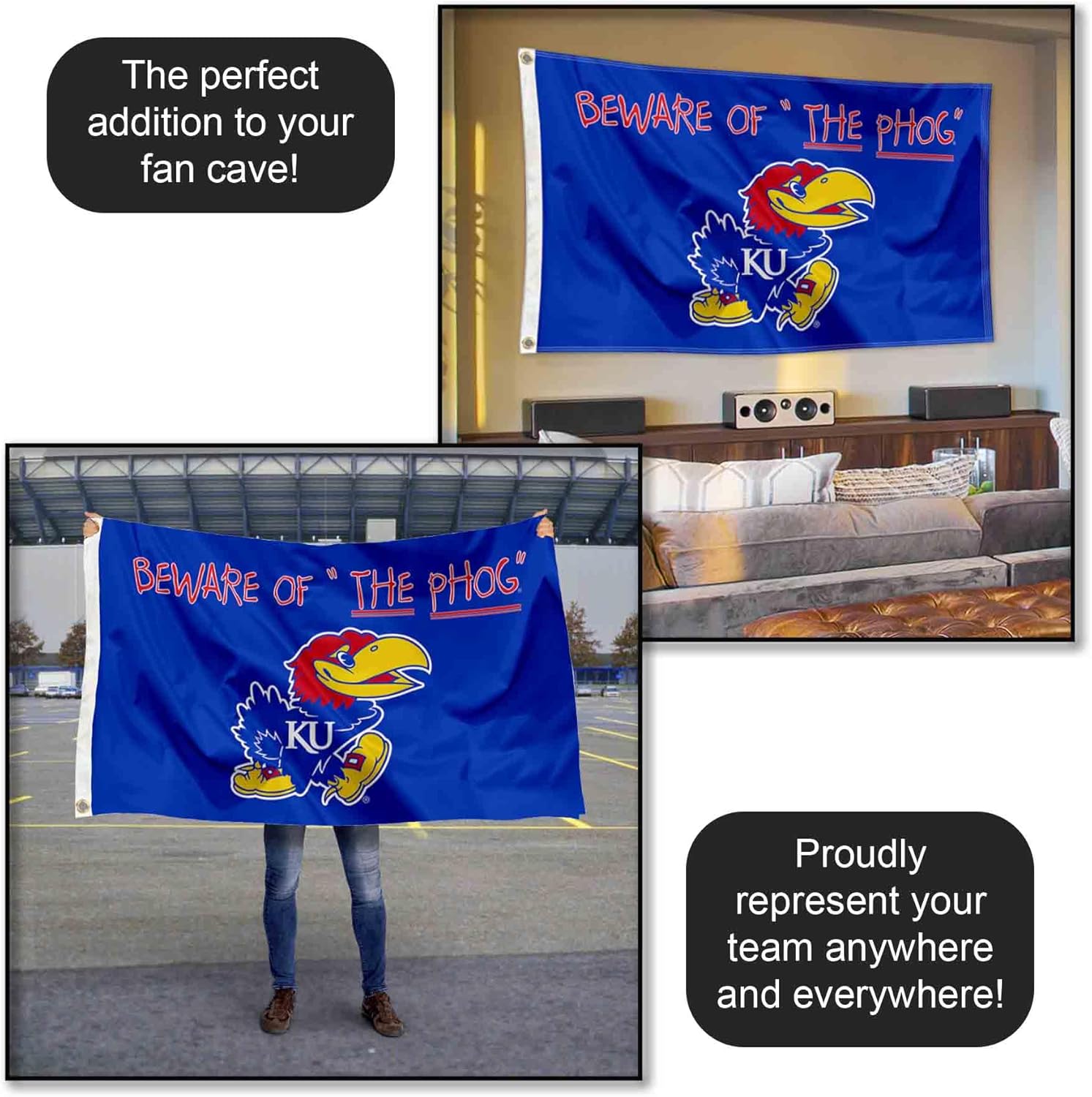 Kansas KU Jayhawks Beware of The PHOG Flag