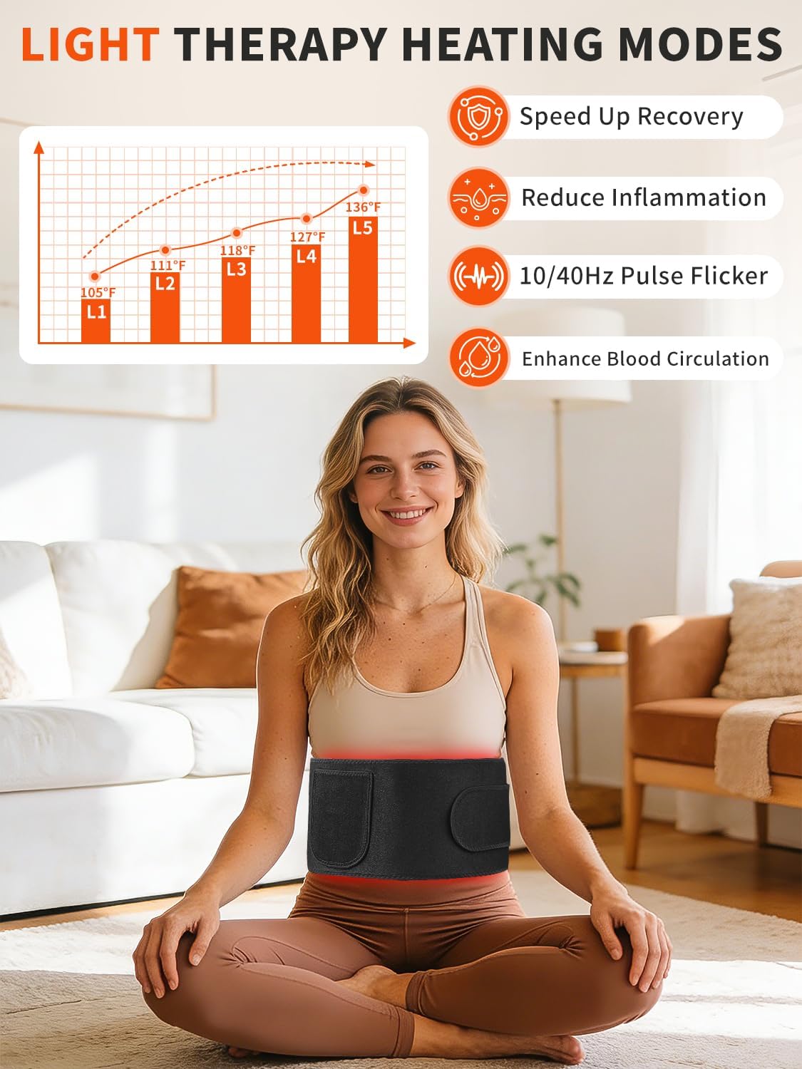 Red Light Therapy Waist Belt Wearable Near-Infrared Heating Waist Support, Relieves Muscle Tension in Shoulders, Back, Waist & Legs,Full-Body Red Light Therapy Aids Recovery, Ideal Unisex Gift