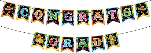 Miniatura 1 de Whaline 2 banderines de graduación mexicana, bandera de cola de pez de felicitaciones, guirnalda de banderines colorida para fiesta mexicana,