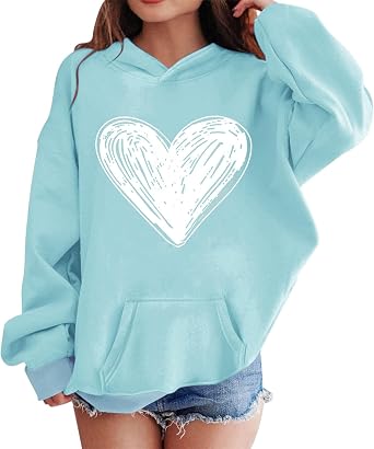 Girls Oversized Heart Hoodies Fall Winter Trendy Pullover Hoodie Pocket Personalized Graphic Hooded Sweatshirts