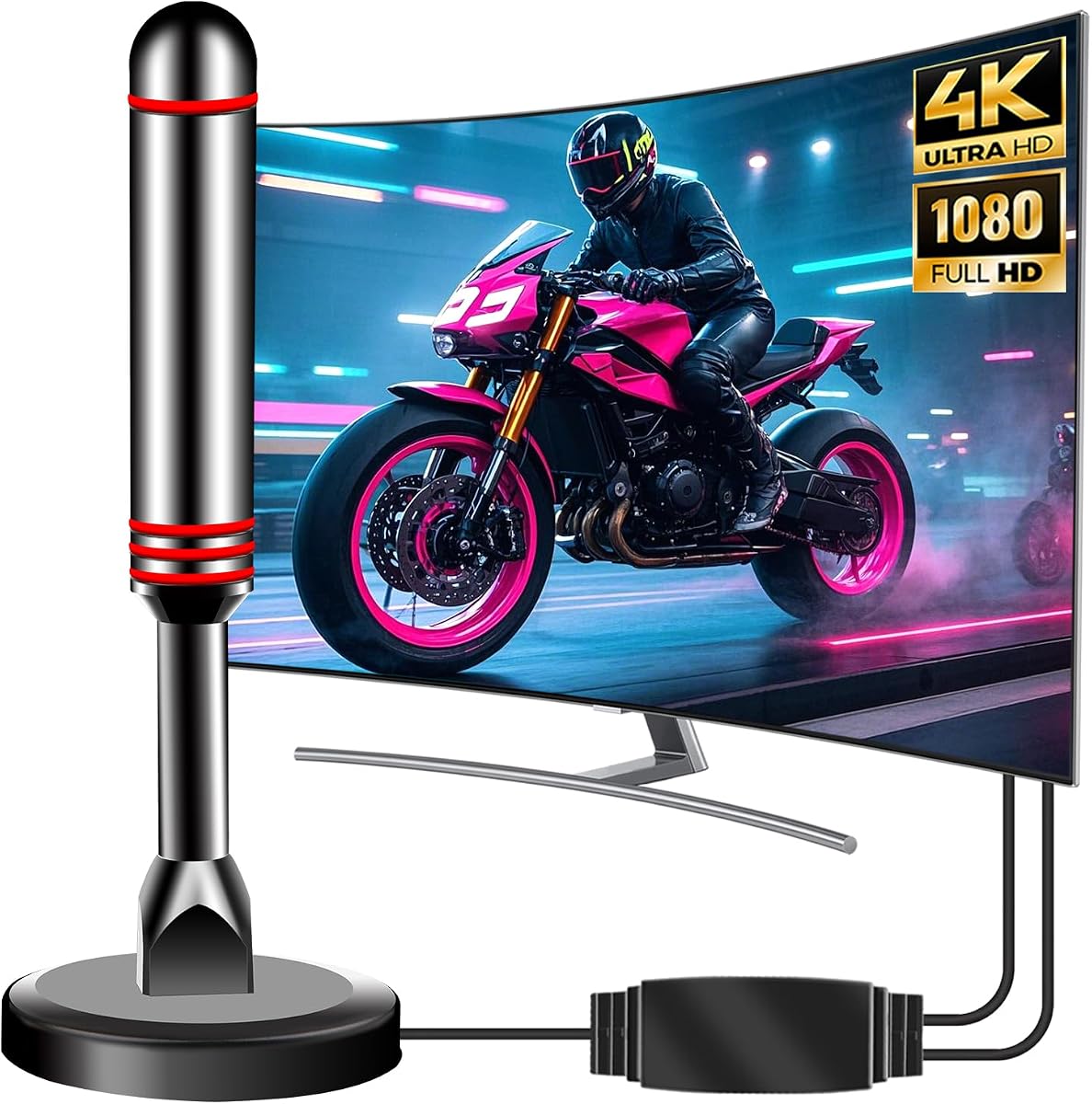 TV Antenna for Smart TV Indoor,Digital HD Antenna with Strong Magnetic Base | Indoor Antenna for Easy Installation, Long Range Reception for Local Channels 4K 1080P (Red)