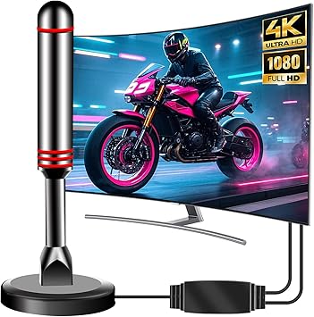 TV Antenna for Smart TV Indoor, Digital HD Antenna with Strong Magnetic Base, Indoor Antenna for Easy Installation, Long Range Reception for Local Channels 4K 1080P (Red)