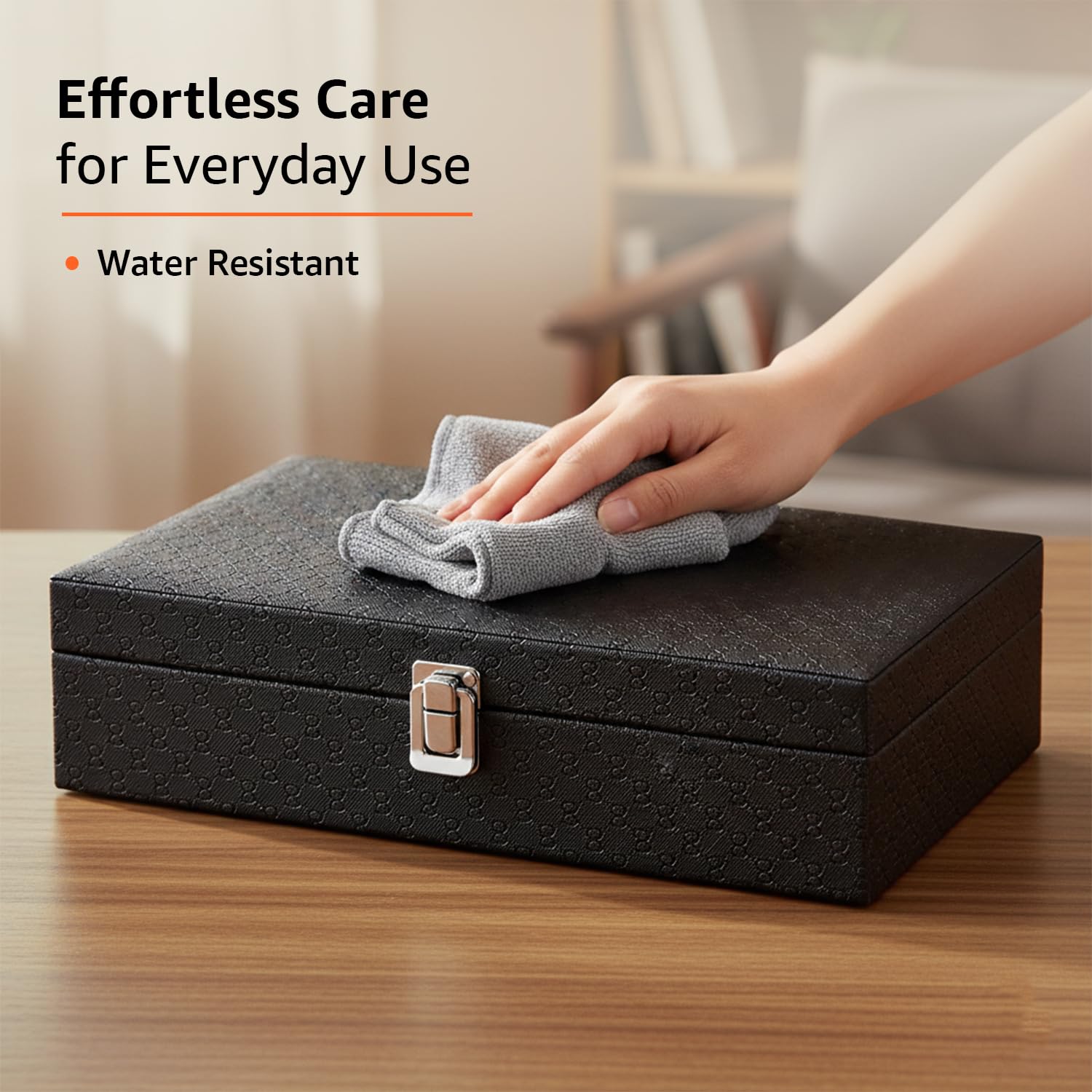 Unisex Faux Leather Watch Organiser Box with 12 Slots |Watch Organiser|33.5LX20.5BX8H cm| Black 4