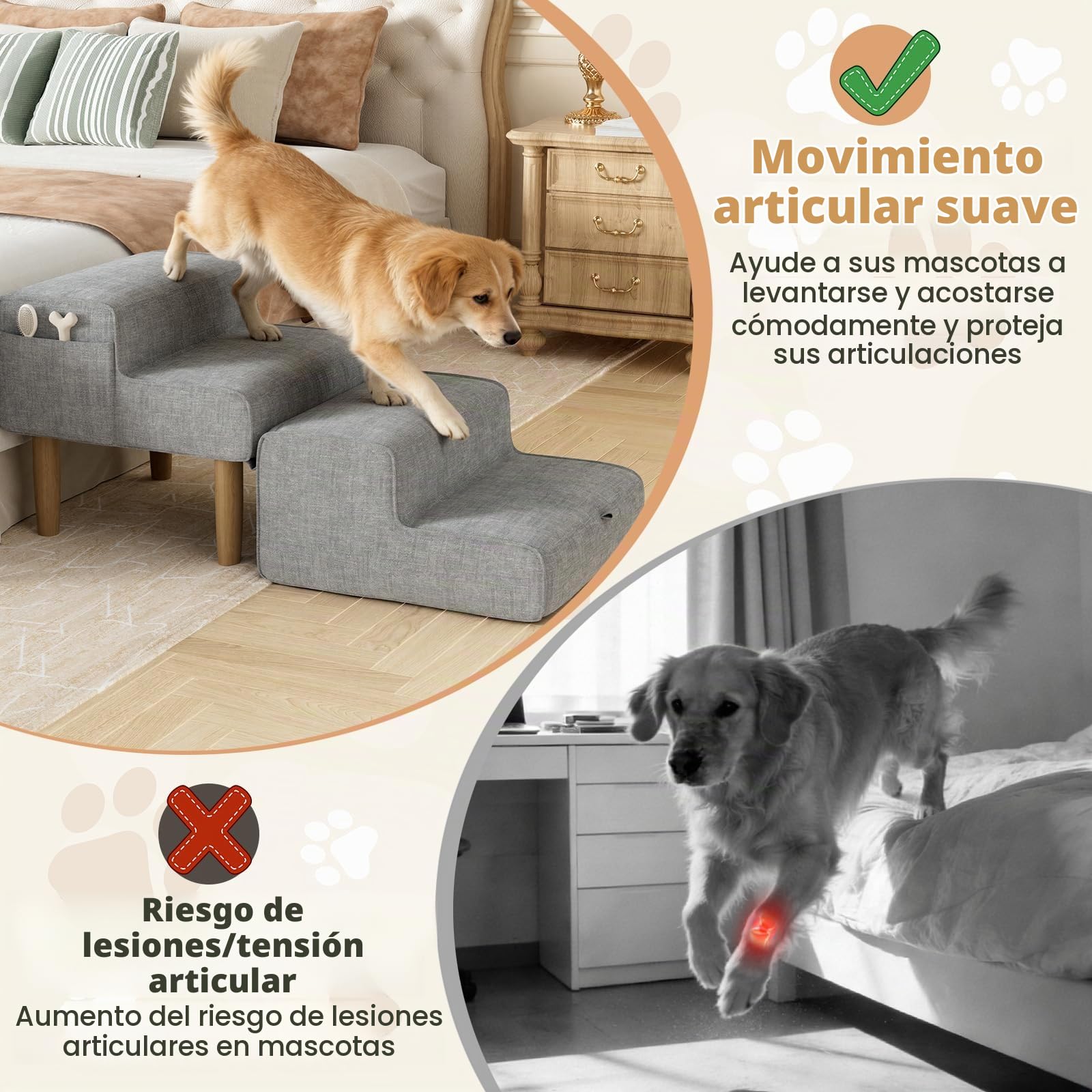 Escalera para perros, 2 en 1, escalera plegable para perros, escalera para perros pequeños y grandes, escalera para sofá y cama, 4 peldaños, 32 cm de alto, para gatos viejos, gris