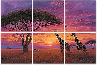 Art Acoustic Panels African Animals Sunset Elephant Giraffe Antelope Rhino Zebra Nature Acoustical Soundproof Wall Panel with Self-Adhesive Decorative Sound Absorbing Panel Acoustic Treatment