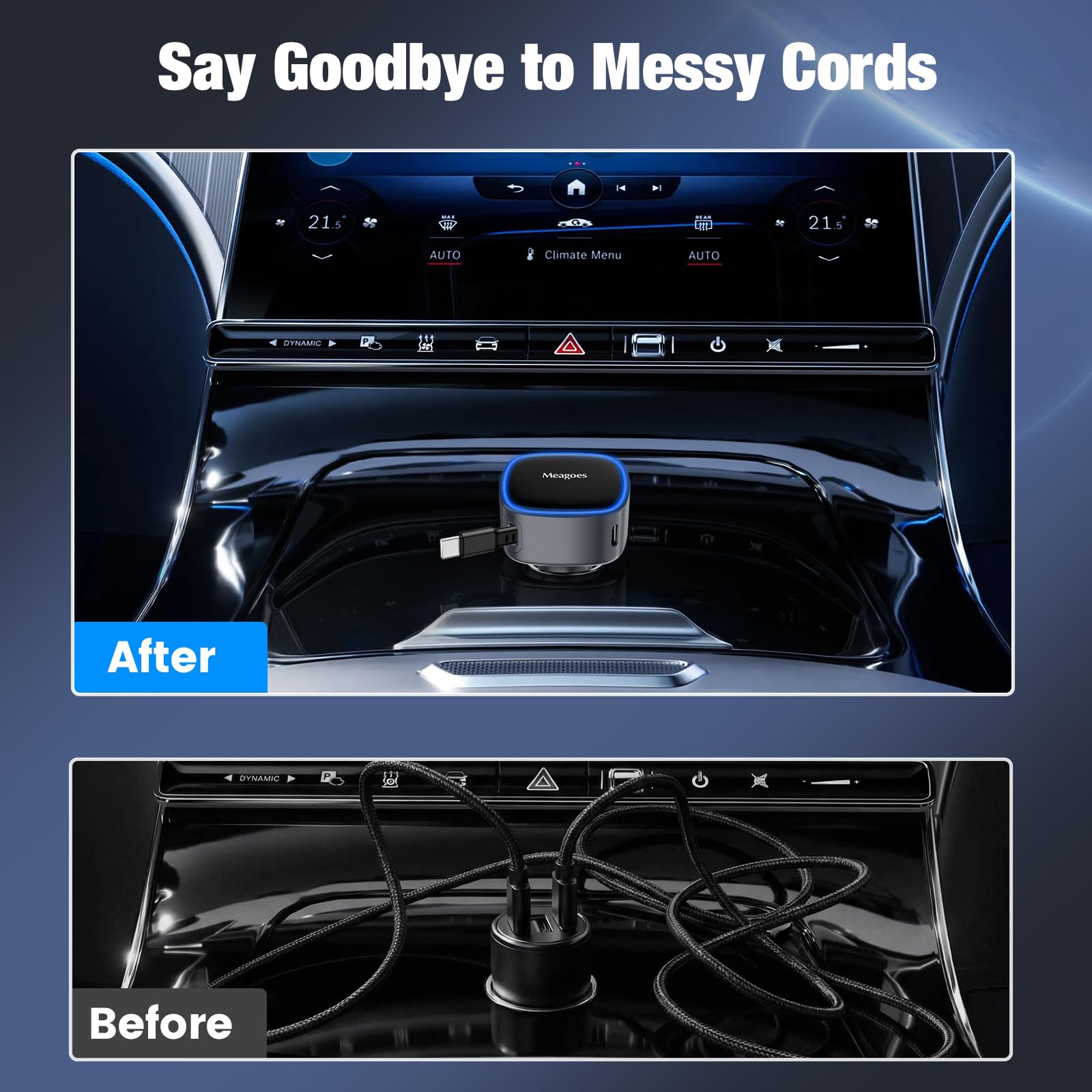 Cargador de coche retráctil USB C, adaptador de coche súper rápido de 90 W para iPhone 17 Pro Max/Air/16/iPad/Galaxy S26, accesorios USB C para teléfono Android, adaptador dual de 45 W PPS para