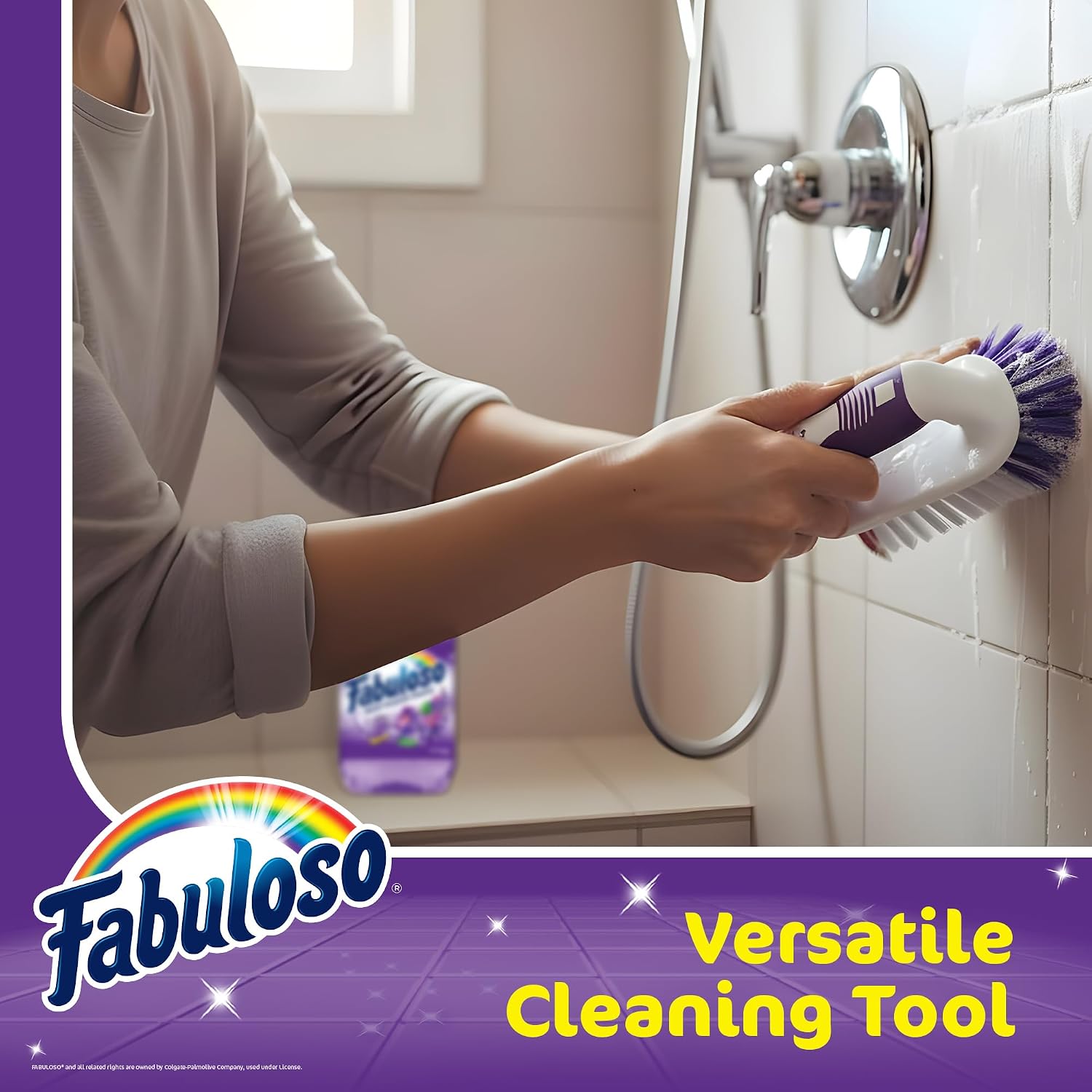 Fabuloso Compact Scrub Brush with Handle, White and Purple, 5.5 Inch image 3