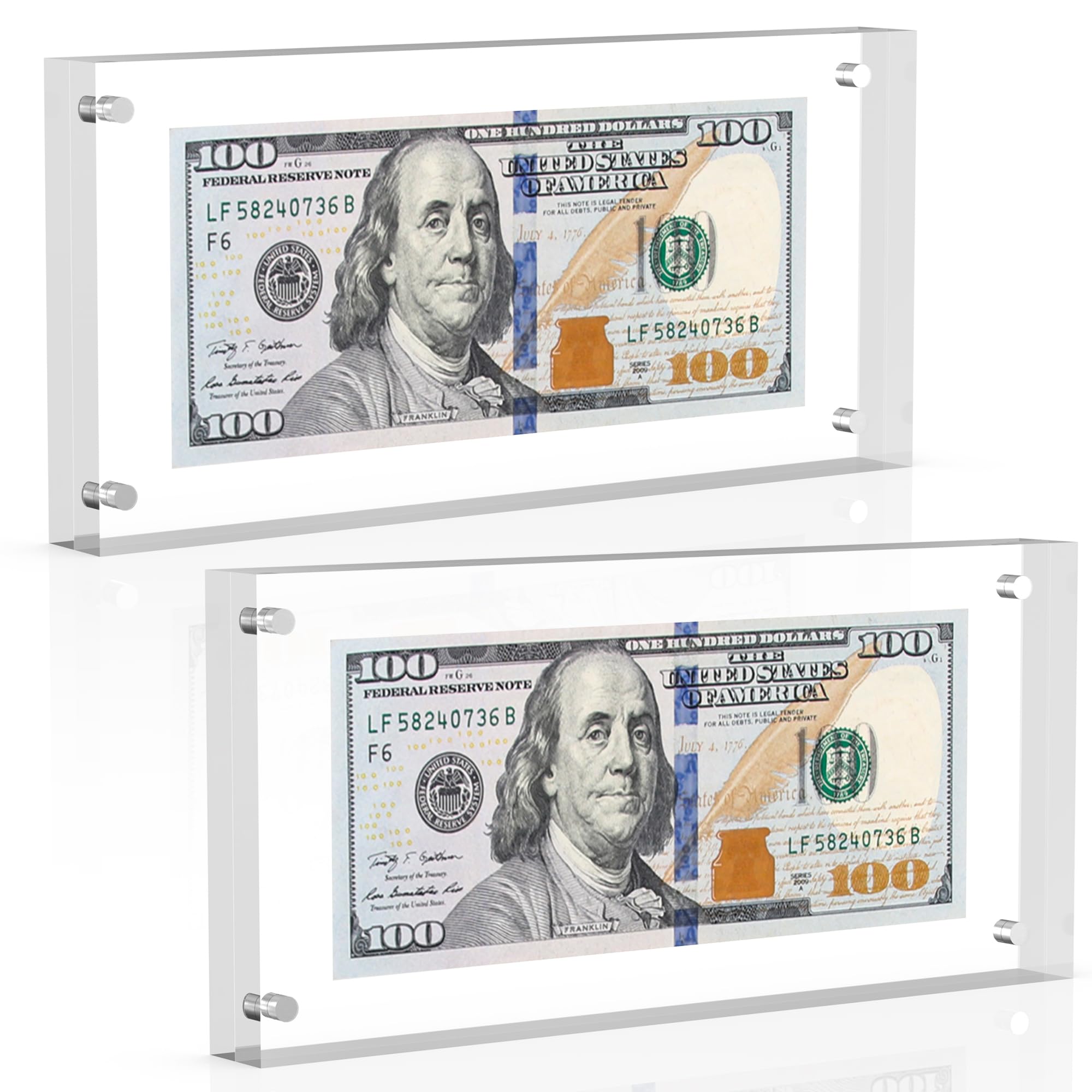 PONNOR Dollar Bill Frame, Acrylic Currency Display Holder, Self Standing Money Frame for Collectors Ticket Protector Photos Display Case（2pcs）