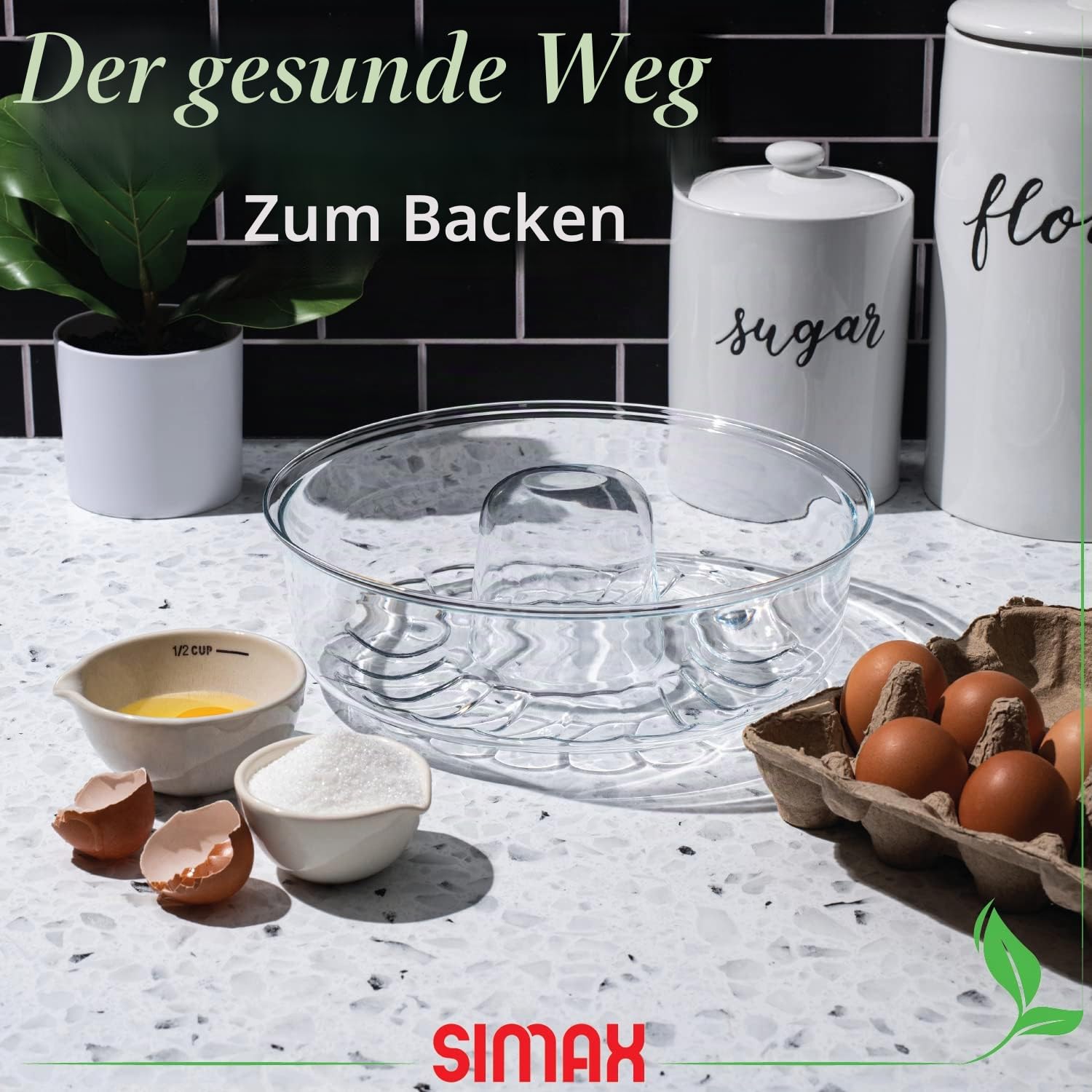 SIMAX Gugelhupfform aus Glas, flach (12,1 cm), hitze-, kälte- und stoßfest, für 8,4 Tassen, hergestellt in Europa, ideal für Ringkuchen, Pudding, Desserts, Affenbrot und mehr