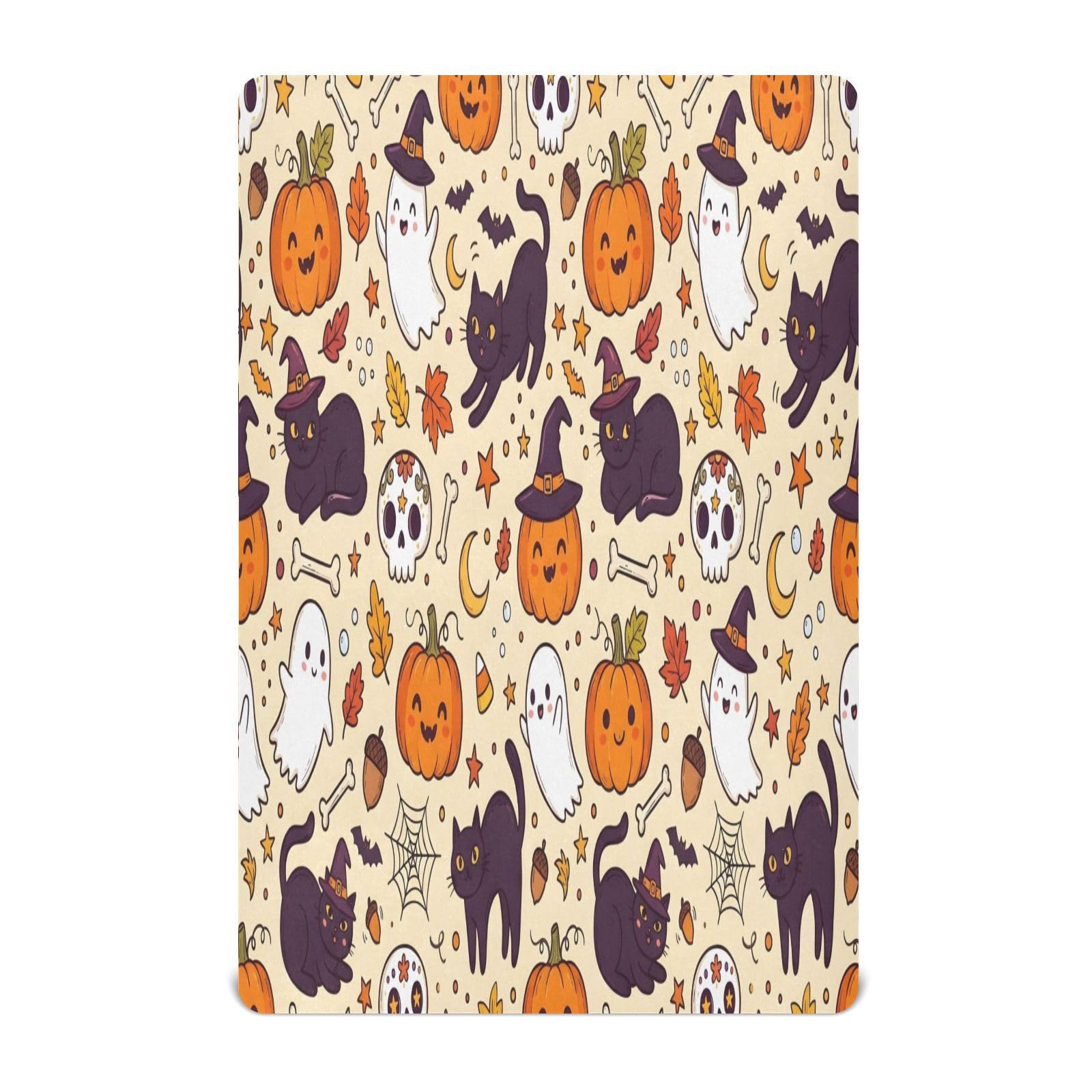 Ttgoth Halloween Boo Fitted Cot Bed Sheet 140x70cm Jersey Knit Baby Sheet Soft Breathable Stretchy for Standard Cot Bed Mattress, Unisex Boys Girls