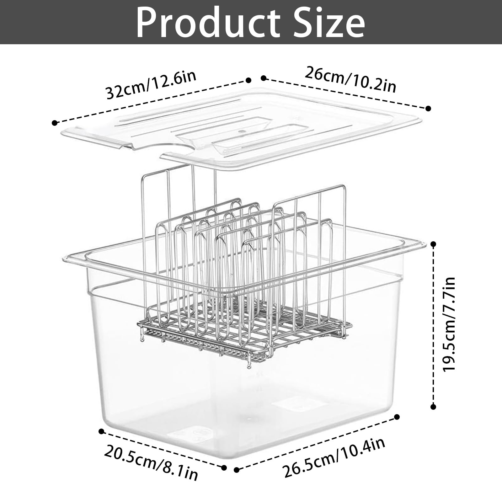 Sous Vide Behälter, 11 L 32,5x26,5x20cm Sous Vide Container mit Deckel und Rack Gastronormbehälter Frei von BPA Multifunktionaler Transparenter Behälter Geeignet zum Kochen von Fisch und Fleisch