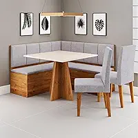 Conjunto Canto Alemão Baú com Mesa 90x90cm sem Vidro e 2 Cadeiras Bariloche Mel/Blonde/Juta
