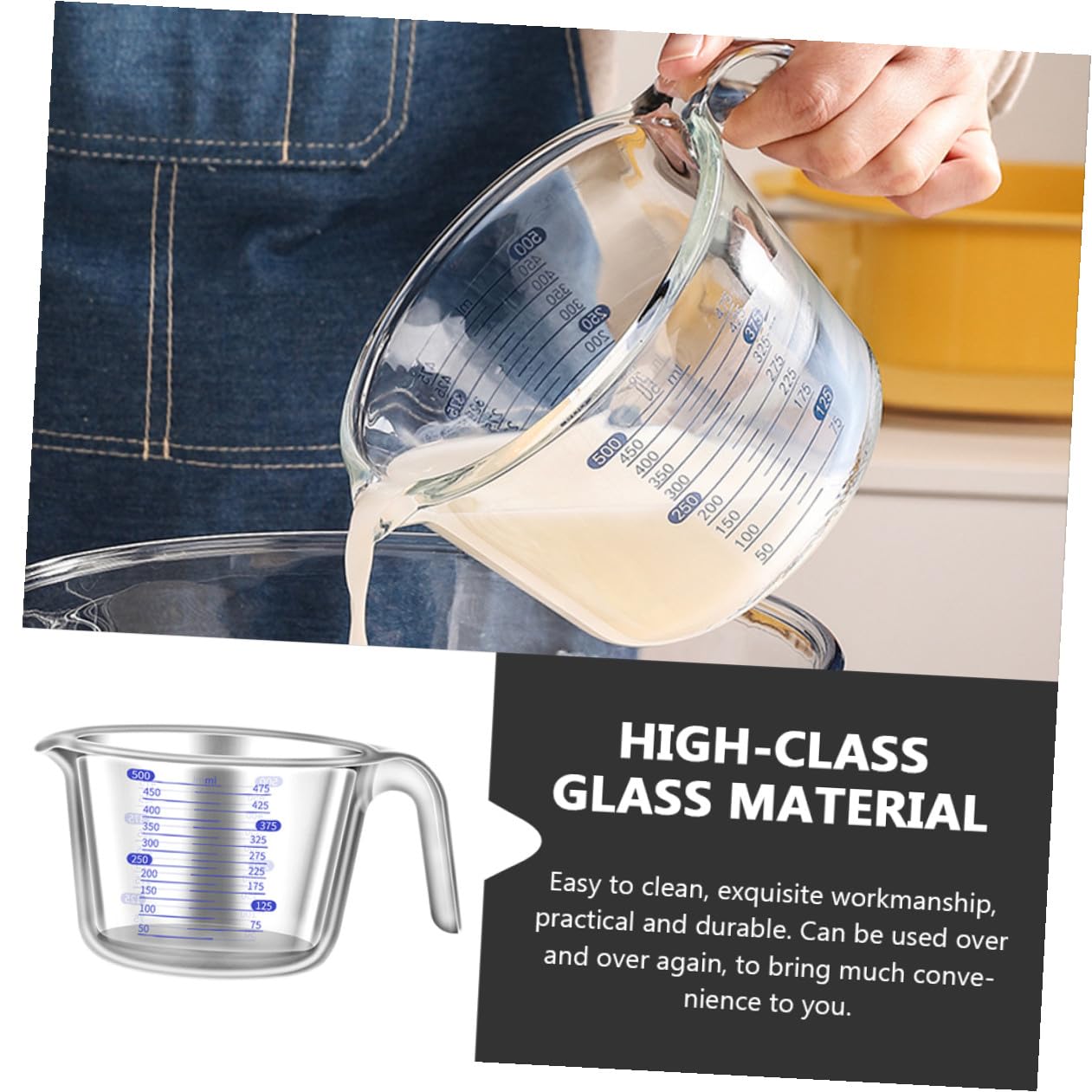 Misurino per Misurare Liquidi da 500ml in Vetro con Manico Isolante e Scala Graduata for Cucina and Preparazioni di Bevande Calde e Fredde