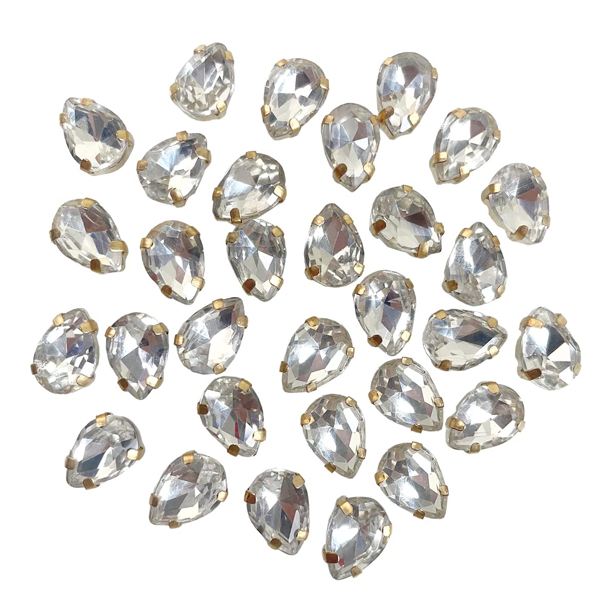 EmbroideryMaterial Silver Color Shiny Sew on Rhinestones/Gem Stones Sewing Crystals Stone Beads for Jewellery Making, Embroidery, Craft, Sewing Purpose (Size: 7X10MM, Pack of 50 Pieces, Teardrop Shape)