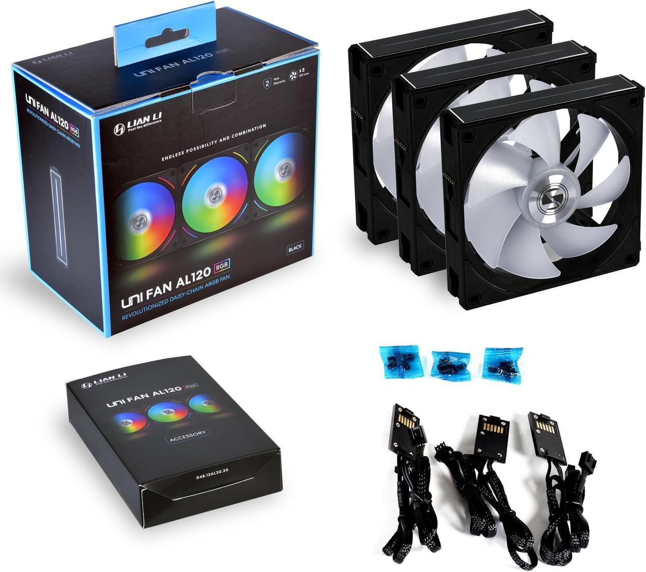 Lian-Li UNI FAN AL120 Revolutionized Daisy-Chain 120mm ARGB Fan, Black, 3-Pack