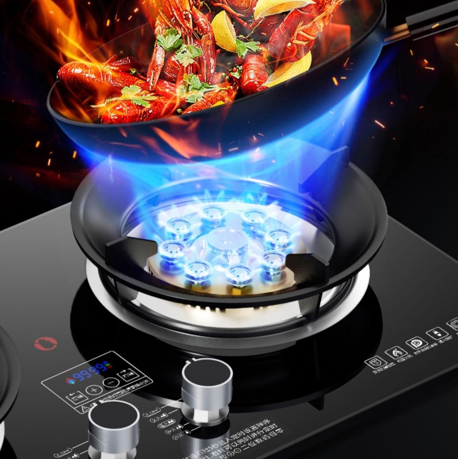 Gas Cooktop,NG/LPG,Tempered Glass Panel,Desktop/Embedded Gas Hob,for Caravan Home Camping Catering,with Turn Off the Fire Regularly(Ng)