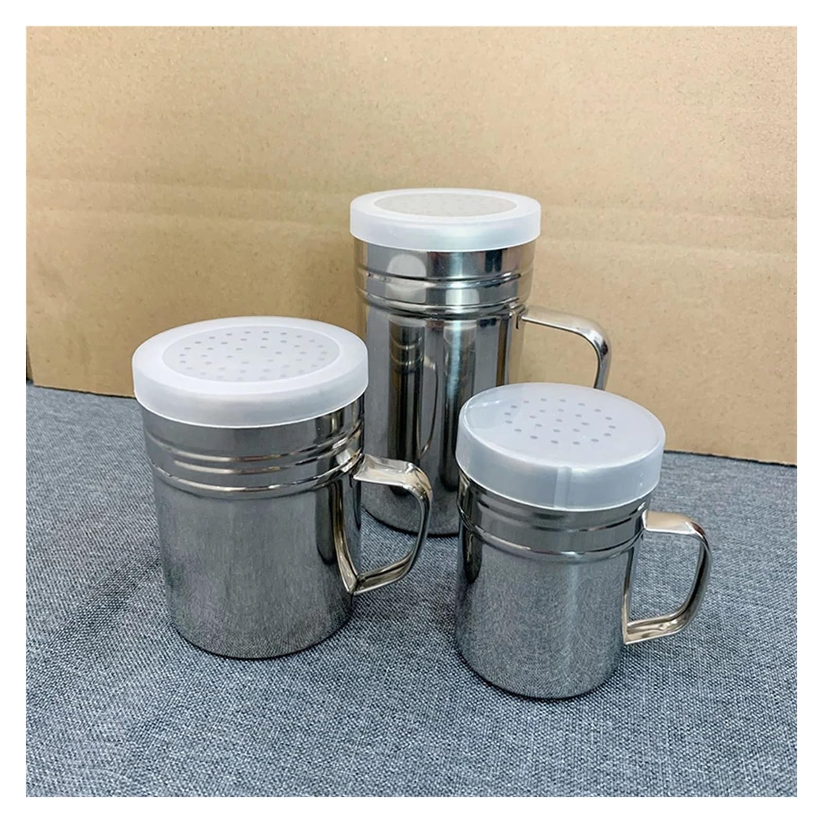 Pulverstreuer Griff Shaker Pfeffer Zucker Salz Edelstahl Spender Pulver Tube Kaffee Utensilien Küchenwerkzeug(B 6.6X9.4cm)