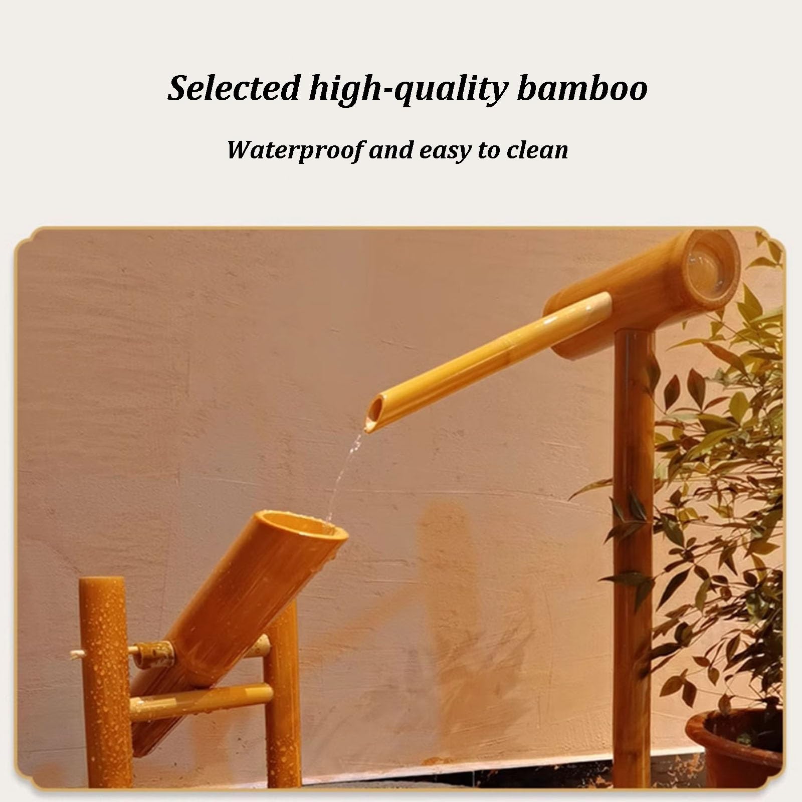 Kit Fontana Solare in bambù, Fontana Tradizionale Giapponese A Dondolo in bambù con Pompa E Pannello Solare da 6W, Cascata Autoportante per Esterni, Ideale per Patio, Giardino