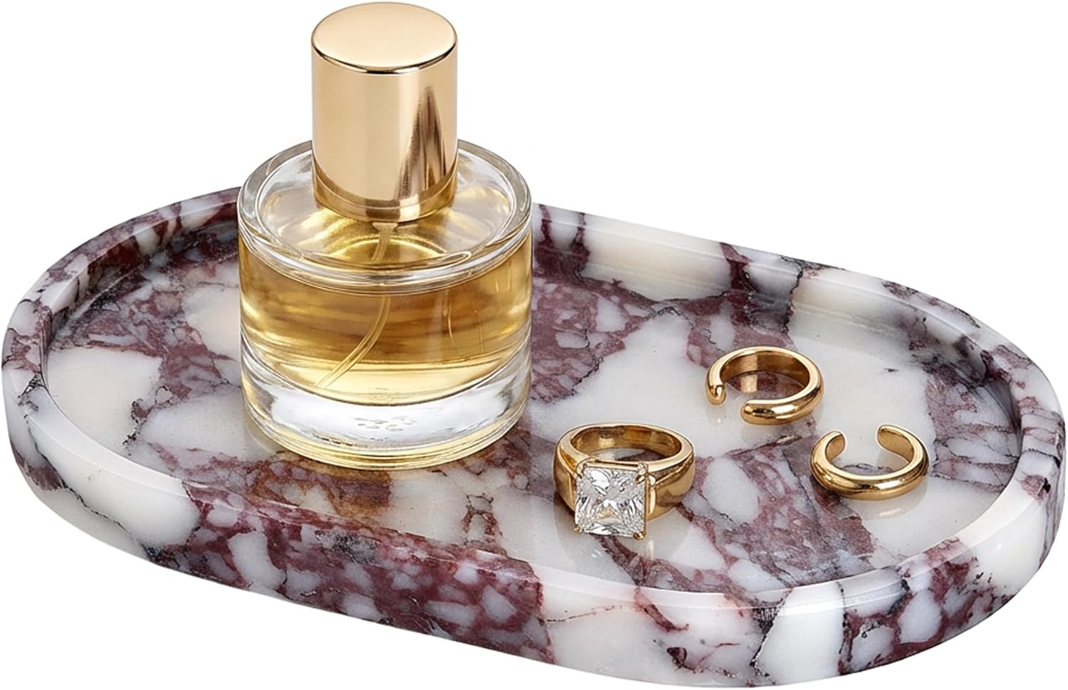 Natural Marble Tray, 9.8"x5.9" Vanity Decorative Tray for Countertop Organizer, Catchall Tray for Perfume, Candles, Jewelry Dish
