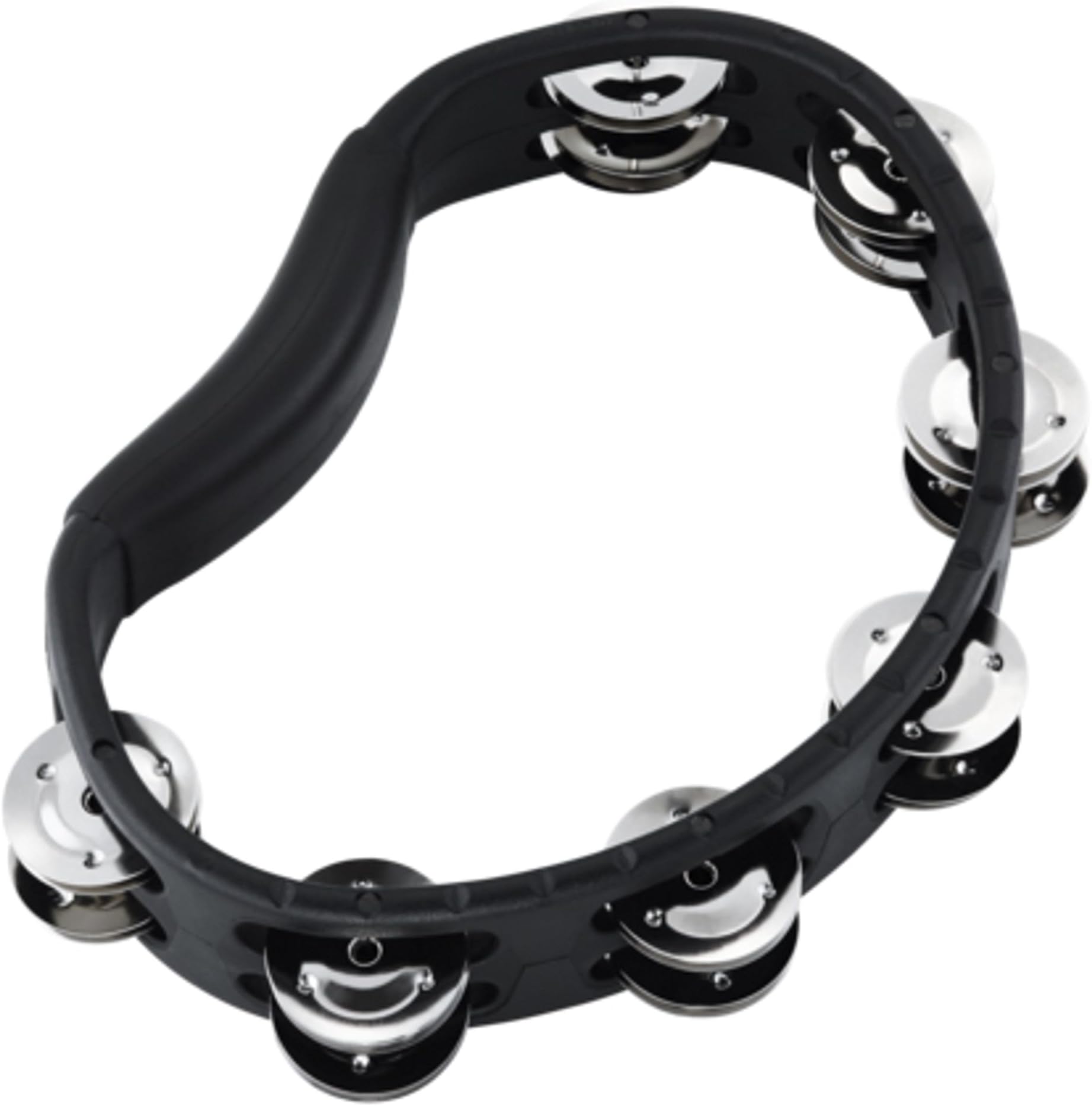 Meinl Percussion Headliner Hand Tambourine - 2-Row Tambourine - With Curved Handle - ABS Plastic / Steel, Black / Silver (HTMT1BK)