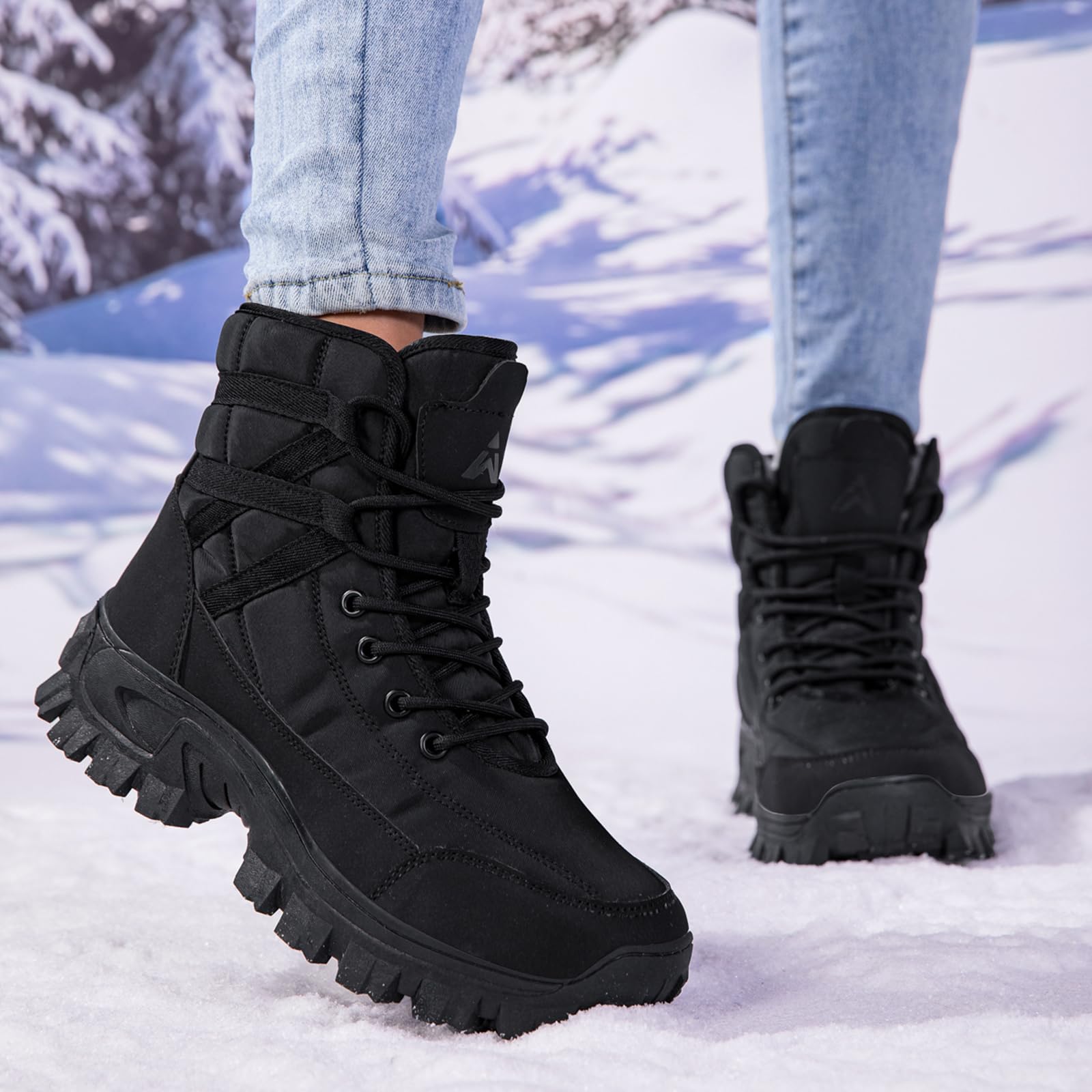 Botas de nieve para mujer, altura media, botas de invierno impermeables con forro de piel sintética, suela antideslizante para nieve, hielo y día de la ciudad