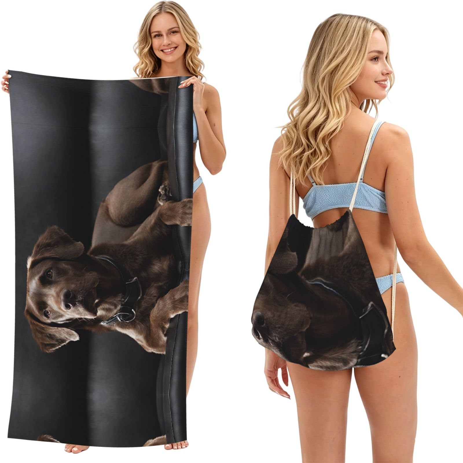 EZDLOWVBA Brown Labrador Retriever Print Beach Towel Backpack 2 In 1 Summer Large Lightweight Beach Towel - Multifunctional Ship Pattern Towel Bag For Storage,Sport