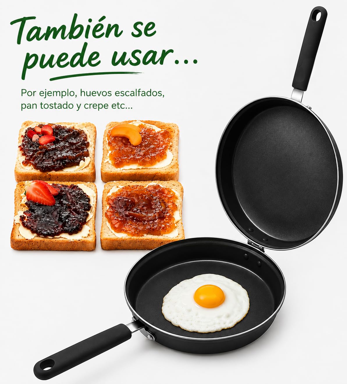 Sartén Doble para Tortilla 28 cm, Sartén para Tortilla de Patatas Antiadherente de Aluminio Fundido, Diseño de Doble Cara para Dar la Vuelta Fácilmente, Apta para Inducción y Lavavajillas