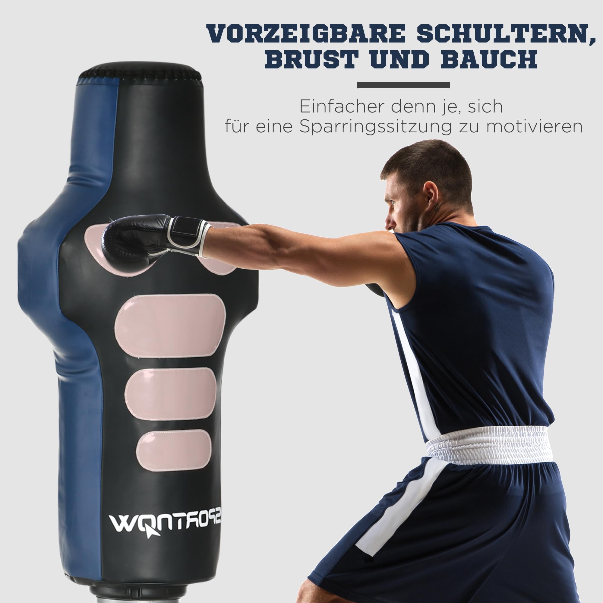 SPORTNOW Boxsack Stehend, 178-207cm Höhenverstellbar Körper-Box-Sack, Standboxsack mit HDPE-Basis, Freistehender Boxpartner für Erwachsene, Kinder, Heimtraining