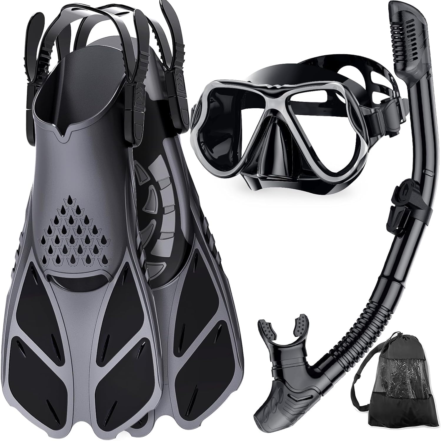 Zenoplige Schnorchelset Erwachsene 3-in-1,Anti-Fog & Leck Tauchmaske mit gehärtetem Glas, Dry Top Schnorchel & verstellbare Flossen – Schnorchelausrüstung für Schwimmen & Reisen