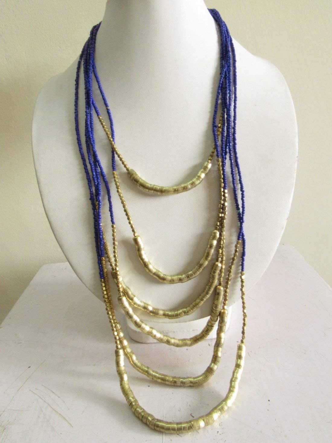 Royal Blue Bead Necklace with Gold Beads/Bohemian Necklace/Statement Necklace/Long Necklace - Fashion Necklace for Women - FL 10