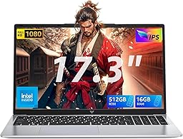 Tivique 17,3" FHD PC Portatile Processor N95, Fino a 3,4 GHz, 16GB DDR4 512GB SSD Espansione 2TB, Computer Portatile Batteria 6000 MAh, BT5.0, WiFi, 180° Pieghevole, USB3.2, Type C, Notebook Argento