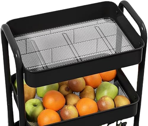 Miniatura 3 de XIUSHE Organizador de almacenamiento con ruedas de metal de 3 niveles, azul, portátil, resistente, uso en interiores