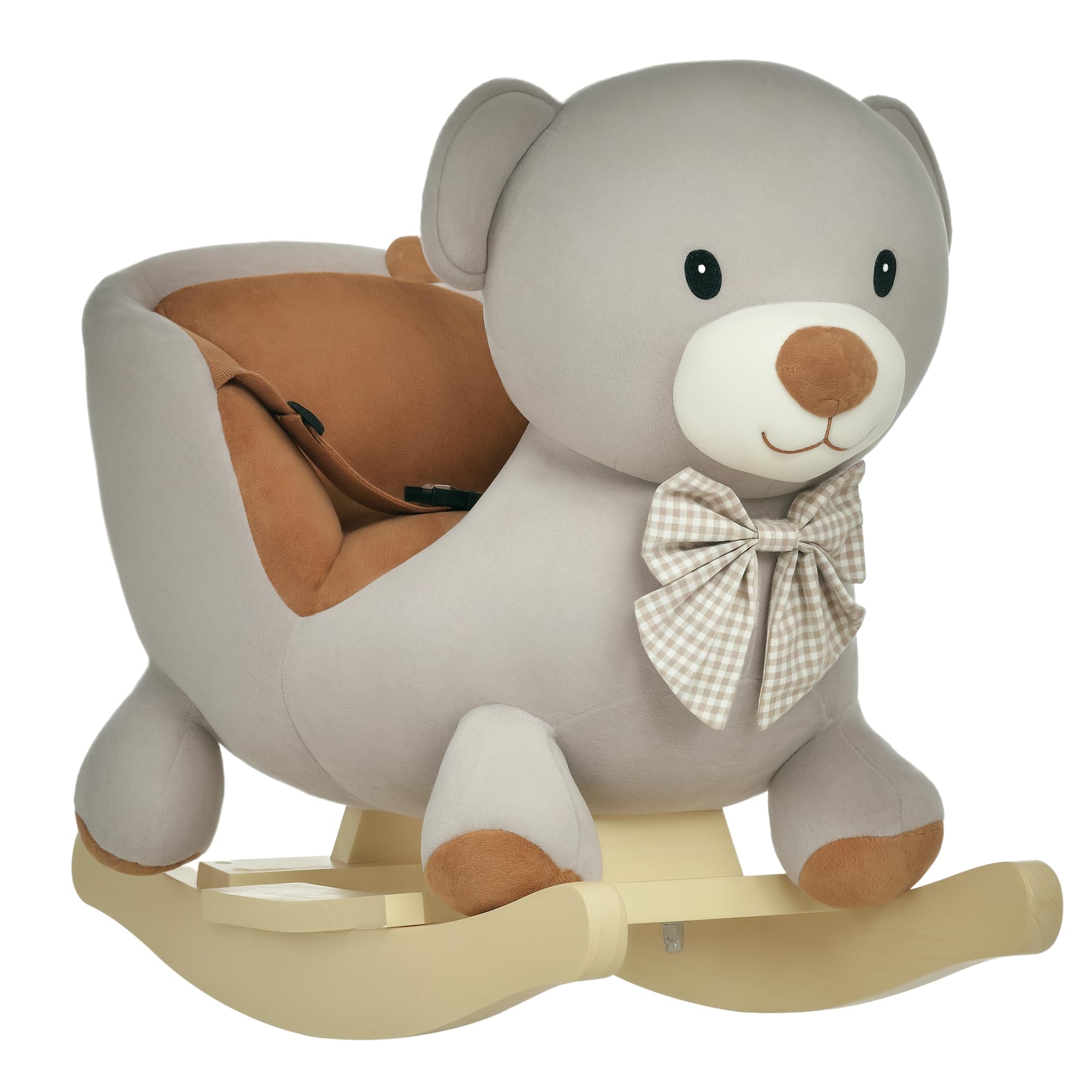 HOMCOM Caballito Balancín para Bebé de 18-36 Meses Caballo Balancín de Peluche Suave con Forma de Oso con Sonido Manillar y Reposapiés 60x33x50 cm Gris