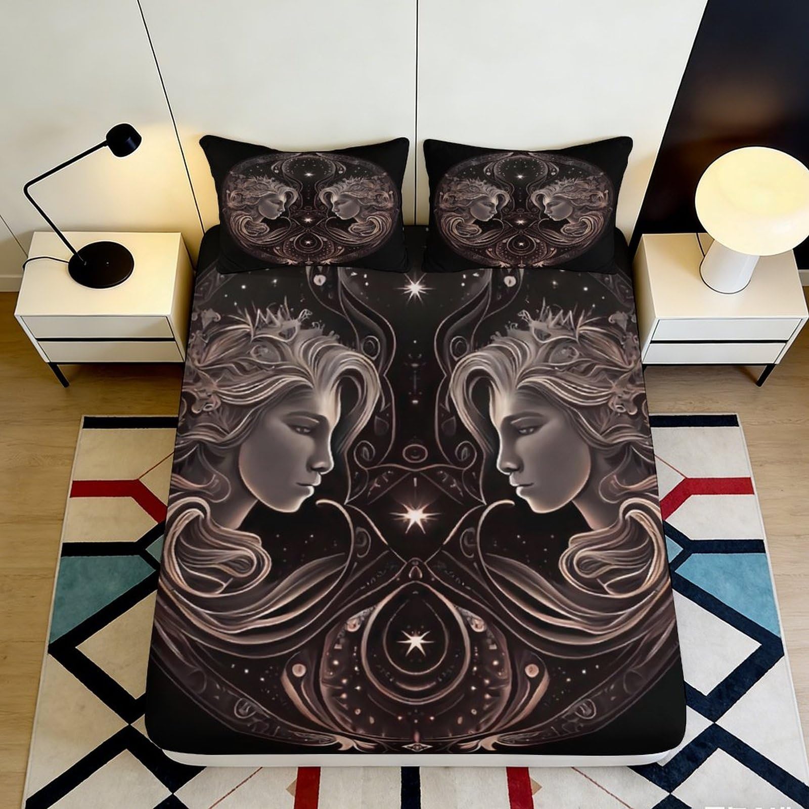 3D Printed Mystical Goddess Fitted Sheet Microfiber Soft Brown Artistic Face Mattress Cover Bedroom Dorm Decor 90x200x25cm