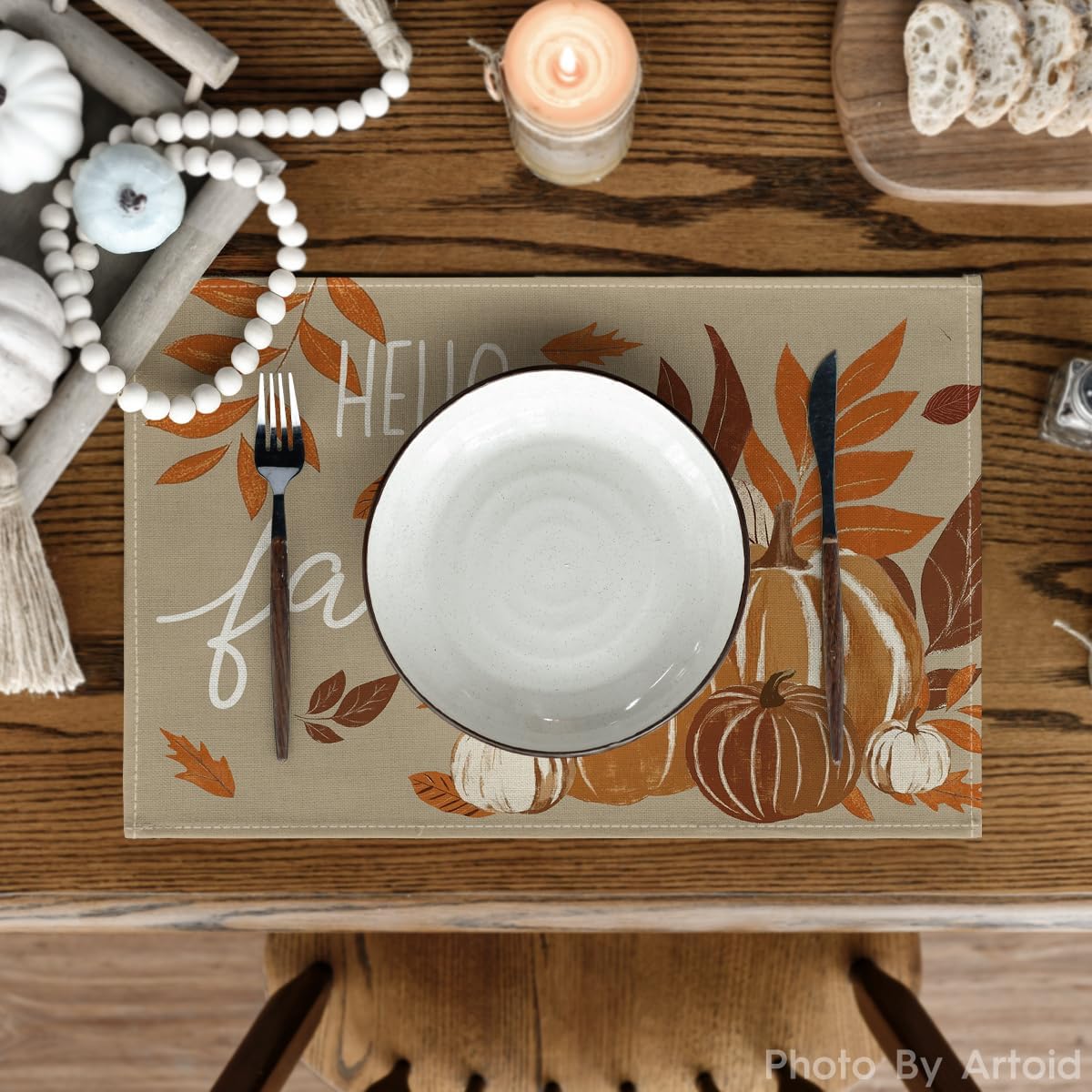 Artoid Mode Pumpkins Hello Fall Placemats Set of 4-12 x 18 Inch