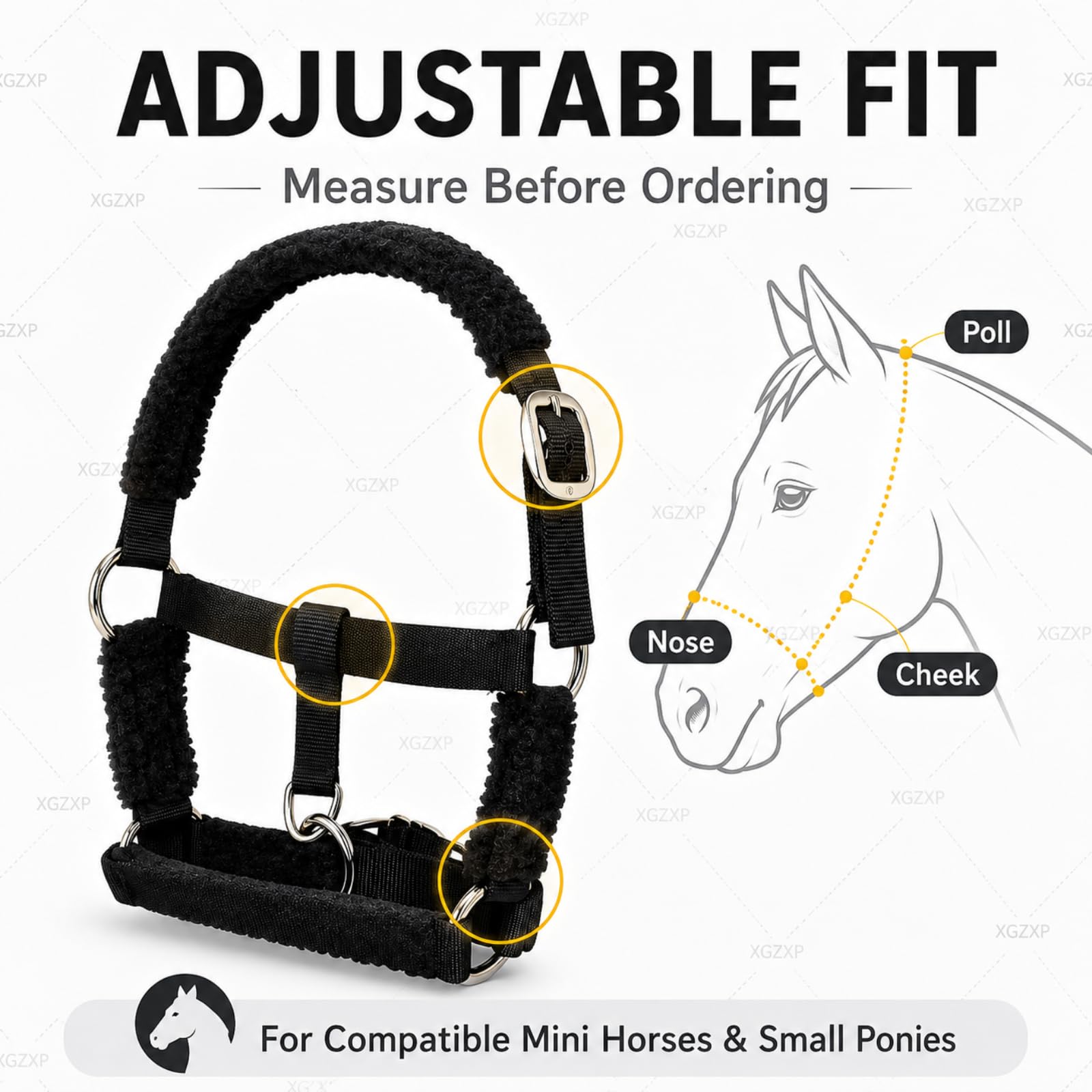 Set di Cavezze in Pile, Cavezza Imbottita per Cavallo in Pile con Design Regolabile in Fettuccia di Nylon, Corona Imbottita, Sgancio di Sicurezza Resistente per La Gestione Black-Purple s