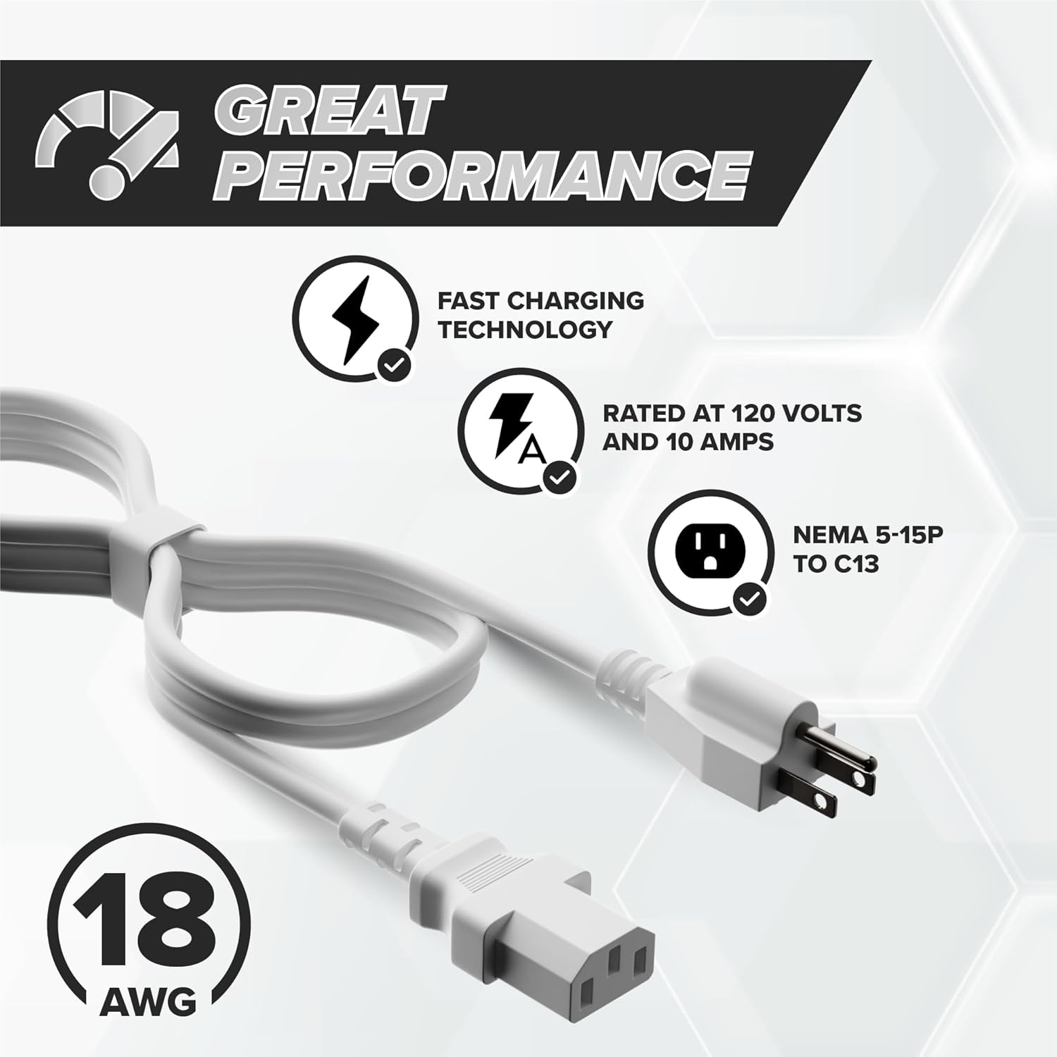 THE CIMPLE CO 25 FT - 3 Prong AC Power Cable for Computer, Medical, Server, & Desktop - C13 Power Supply Cord - NEMA 5-15P to C13 / IEC 320-25 Feet (7 Meters), White