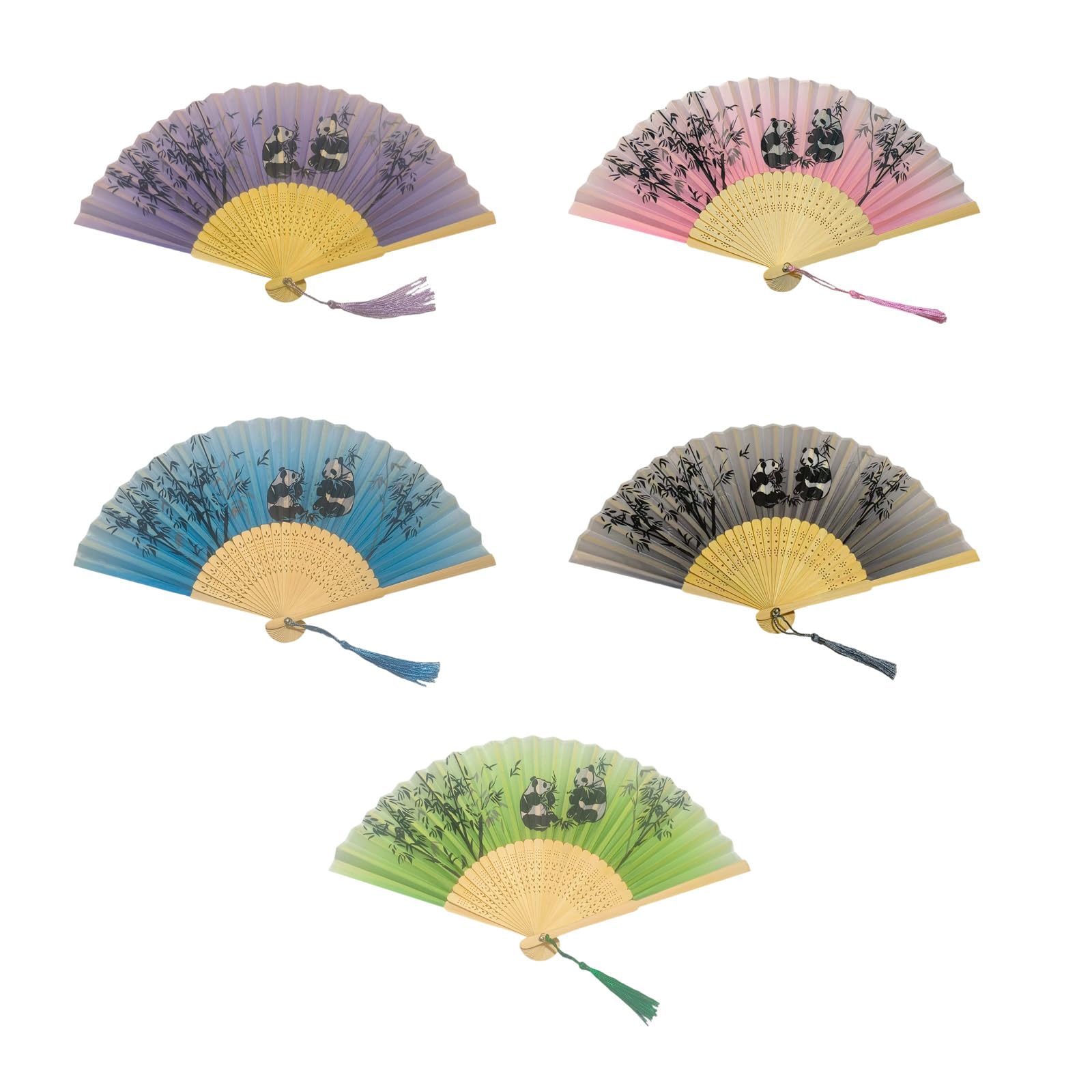 FGDTREE Of 5 Handcrafted Frame Folding Fan Vintage Chinese Styles Handheld Fan Decorative Collectors Chinese Folding Set