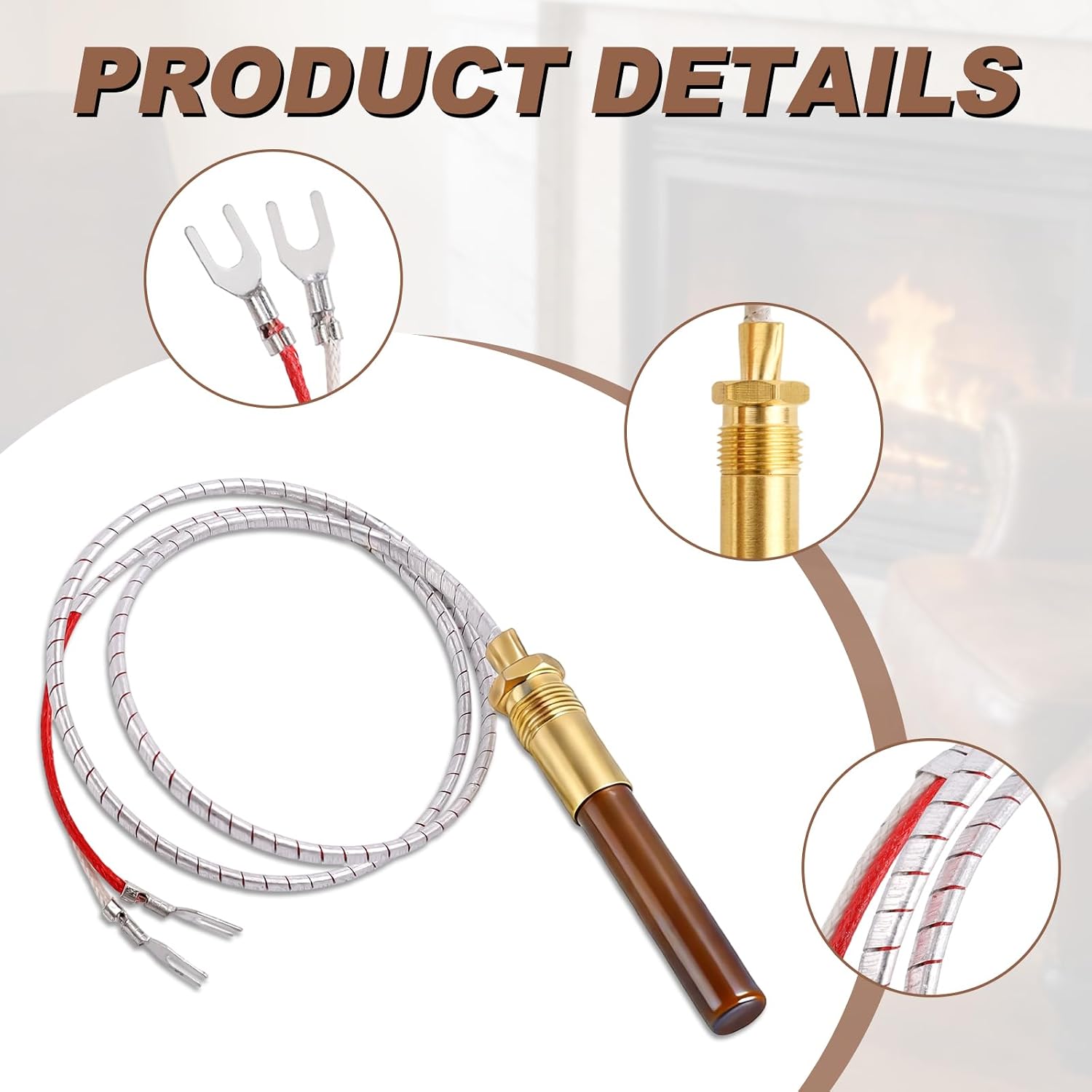 Penitue 24" Thermopile Generator Q313A, 750 Millivolt Aluminum Replacement Thermopile 750°C Temperature Resistance Cluster Thermocouple Parts for Gas Fireplace Water Heater Gas Fryer Accessories