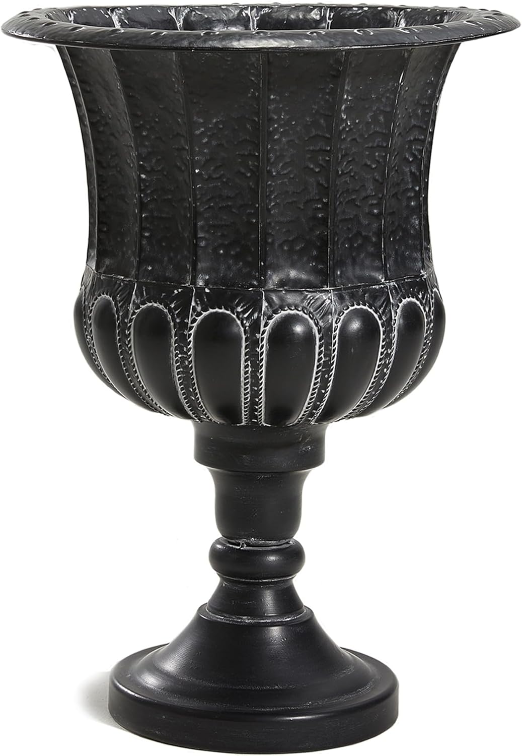 Worth Garden 25" H. Metal Urn Planters 2-Pack - Black Traditional Classic Iron Plant Pots - Large Decorative Rustic Flower Container for Patio, Front Porch, Outdoor Use