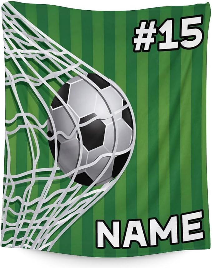 Mercuryelf Custom Soccer Blanket Gifts, 50"x60" Personalized Football Throw Blankets for Boys Kids, Cozy Lightweight Fleece Plush for Sofa Bed Room Decor
