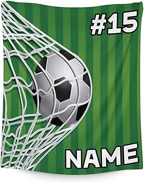 Mercuryelf Custom Soccer Blanket Gifts, 50"x60" Personalized Football Throw Blankets for Boys Kids, Cozy Lightweight Fleece Plush for Sofa Bed Room Decor