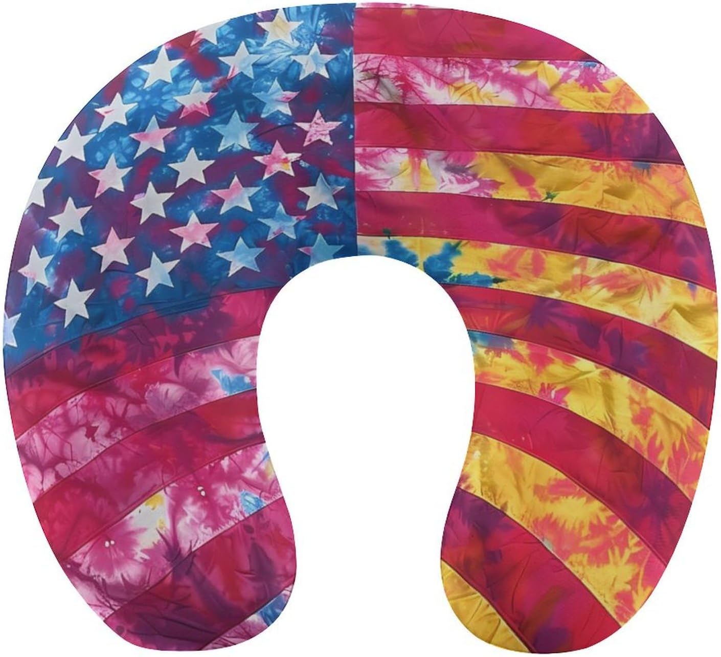 Tie Dye U.S. Flag Funny Travel Pillow U Shaped Memory Foam Neck Pillows Portable for Flight Car Home Office