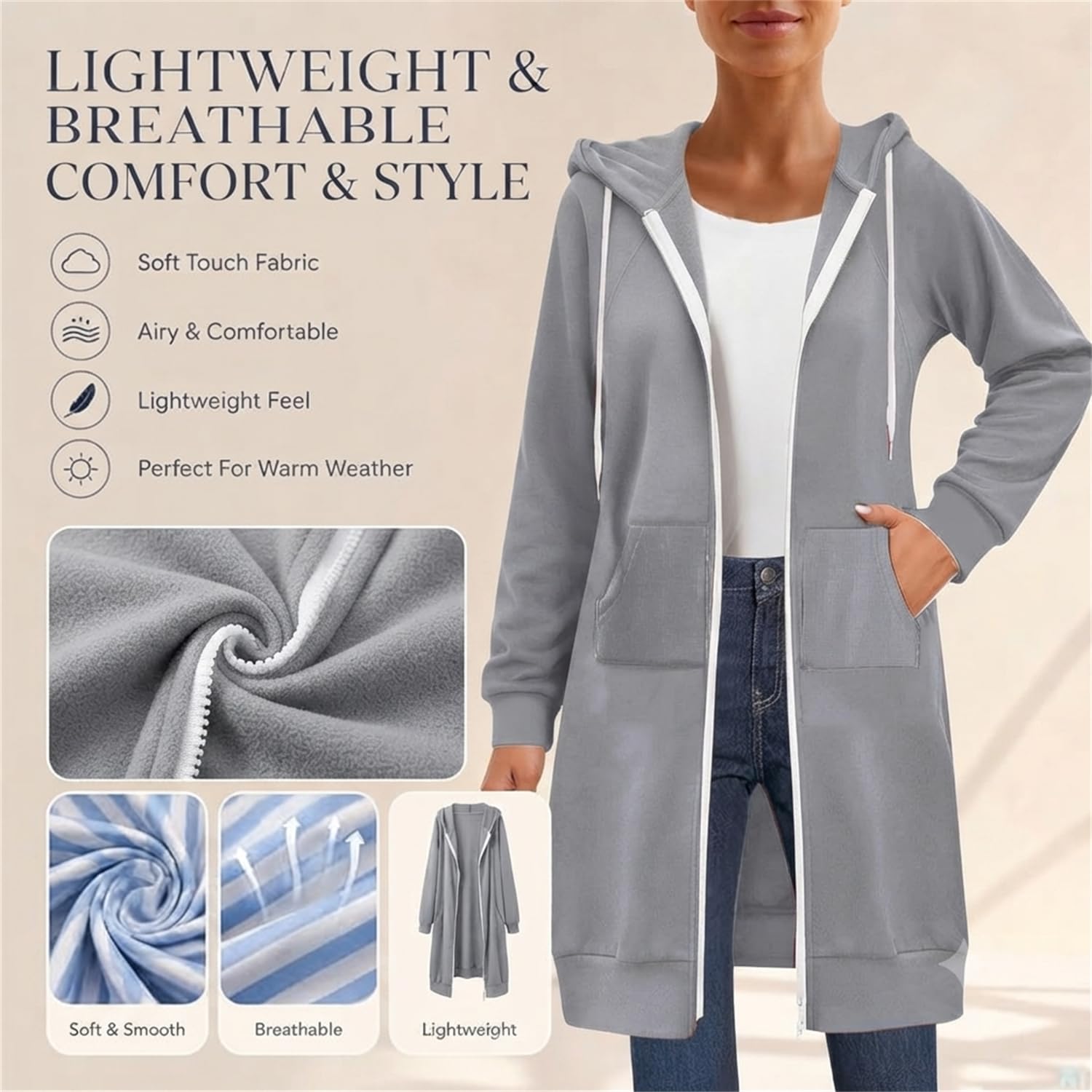 Długie bluzy z kapturem dla kobiet zapinana na zamek polarowa oversize bluza z długim rękawem | Swobodne bluzy z podwójnym zamkiem błyskawicznym, luźny krój z kieszeniami modne jesienne zimowe ubrania Y2k