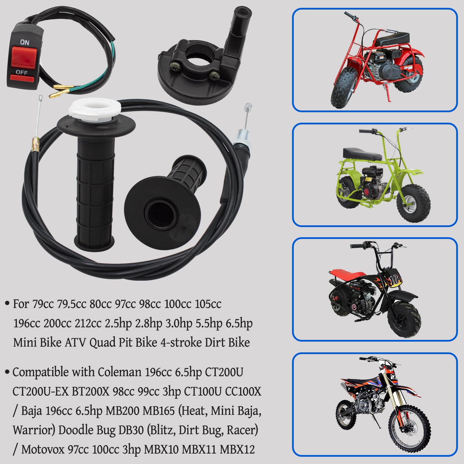 Poignée Accélérateur Dirt Bike Poignée Accélérateur Wai Danie 22mm Pour Mini Moto/Quad 50cc à 250cc - Avec Câble Dirt Bike 125cc