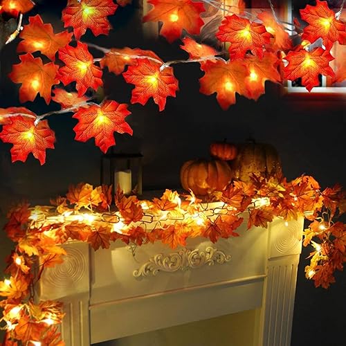 TURNMEON Paquete de 2 decoraciones de otoño con hojas de arce ampliadas para decoración de otoño para el hogar, guirnaldas de hojas gruesas, total