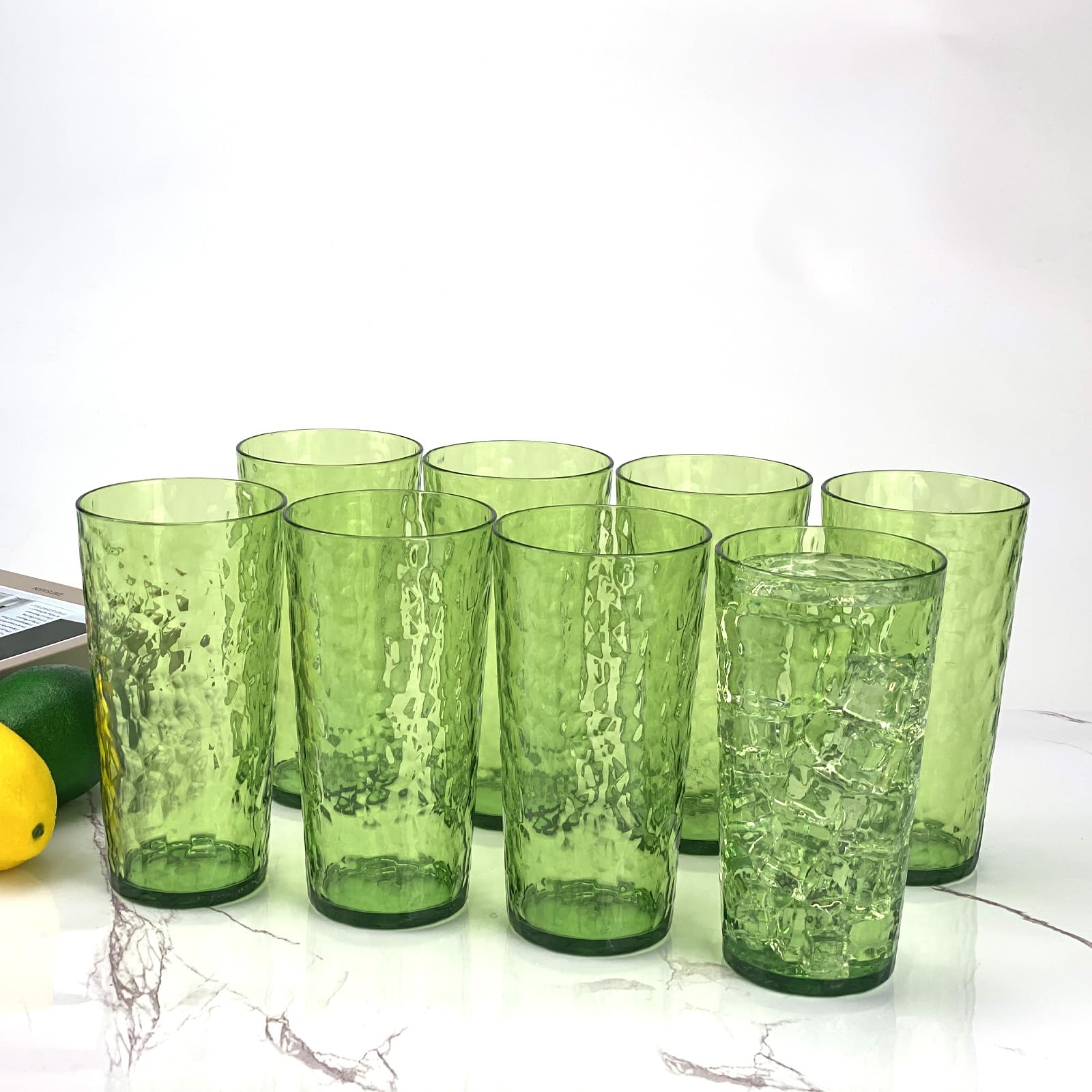 Yalin Vasos de plástico acrílicos de 24 onzas, vasos de plástico reutilizables, apilables, sin BPA, a prueba de roturas, aptos para lavavajillas, juego de 8 (verde)